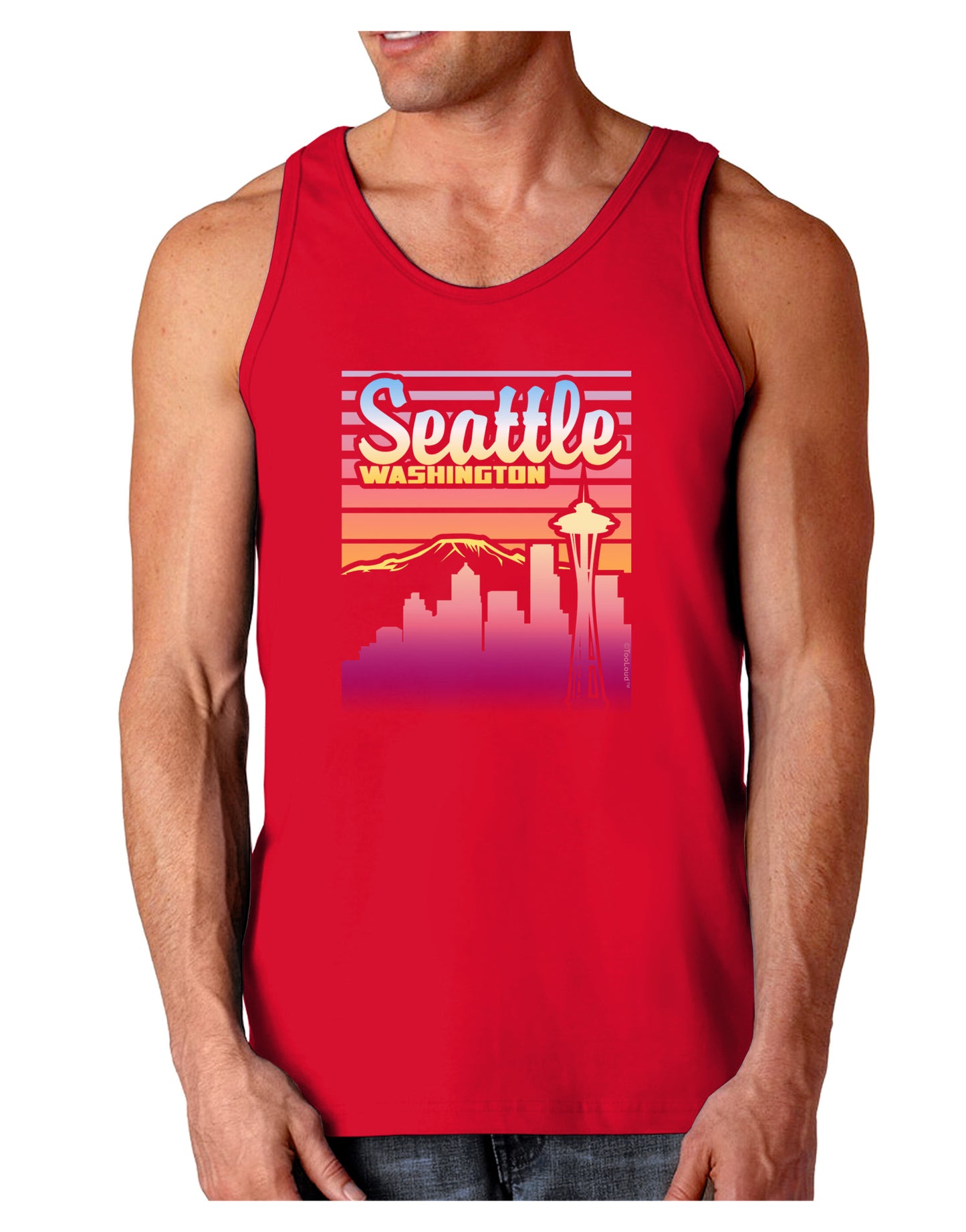 Seattle Washington Sunset Dark Loose Tank Top-Mens Loose Tank Top-TooLoud-Red-Small-Davson Sales