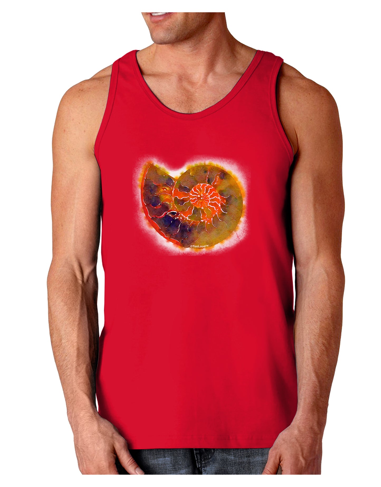 Nautilus Fossil Watercolor Dark Loose Tank Top-Mens Loose Tank Top-TooLoud-Red-Small-Davson Sales