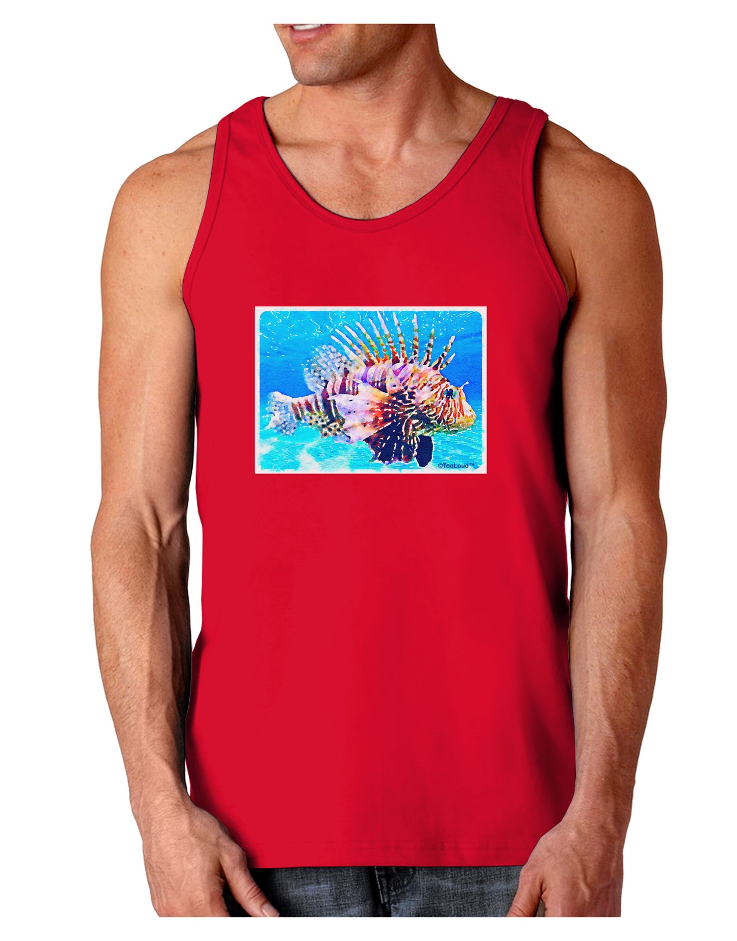 Lionfish in Watercolor Dark Loose Tank Top by-Mens Loose Tank Top-TooLoud-Red-Small-Davson Sales
