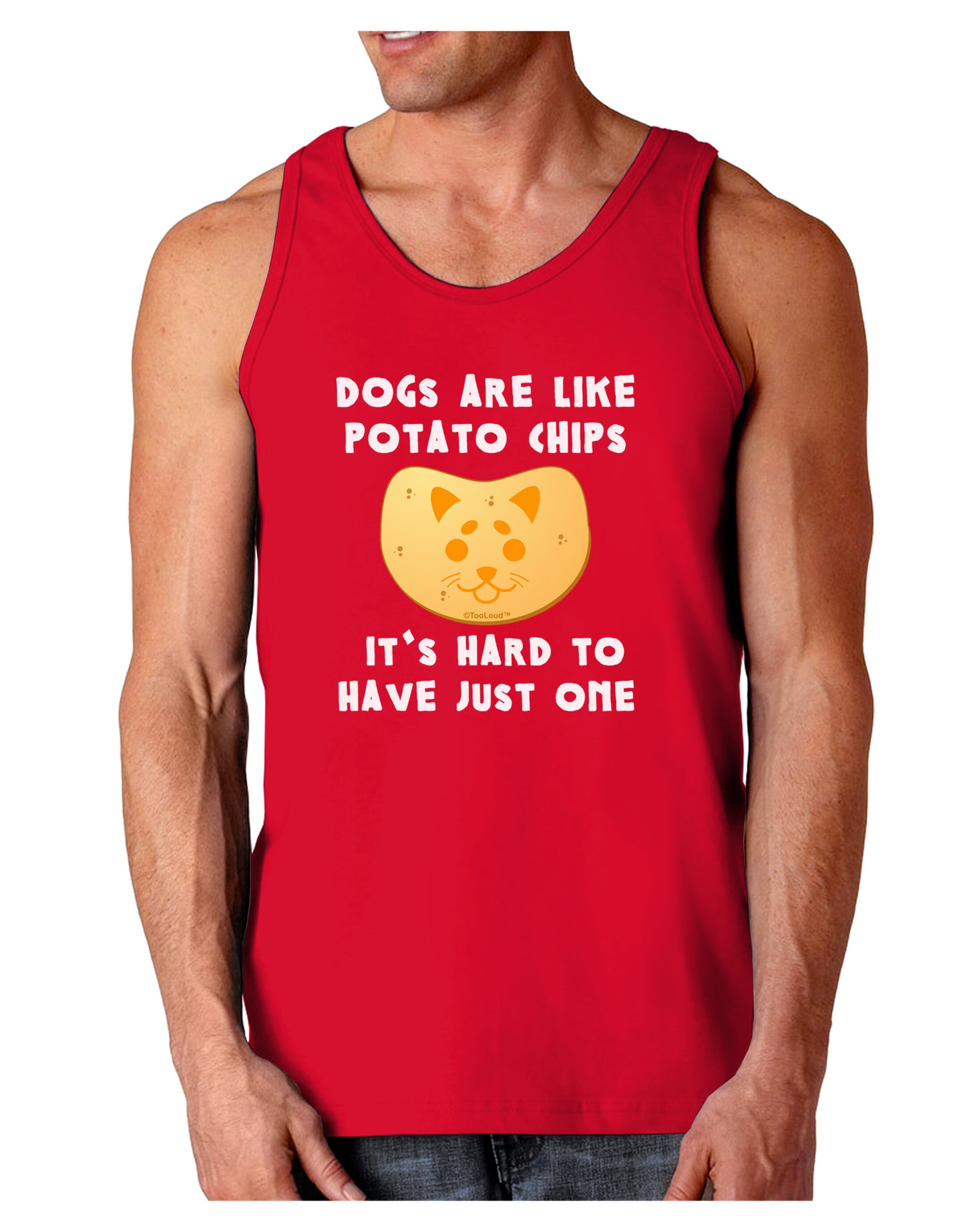 Dogs Are Like Potato Chips Dark Loose Tank Top-Mens Loose Tank Top-TooLoud-Red-Small-Davson Sales