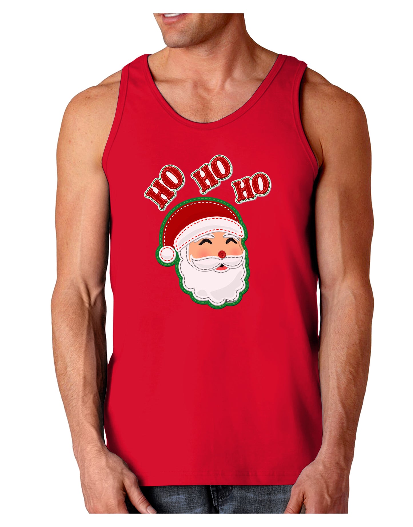 Ho Ho Ho Santa Claus Face Faux Applique Dark Loose Tank Top-Mens Loose Tank Top-TooLoud-Red-Small-Davson Sales