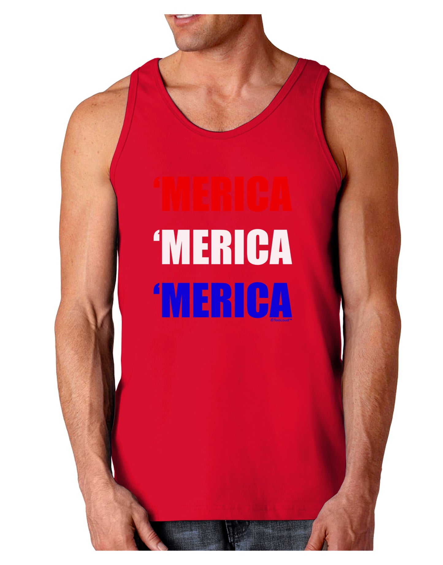 Merica Merica Merica - Red and Blue Dark Loose Tank Top-Mens Loose Tank Top-TooLoud-Red-Small-Davson Sales