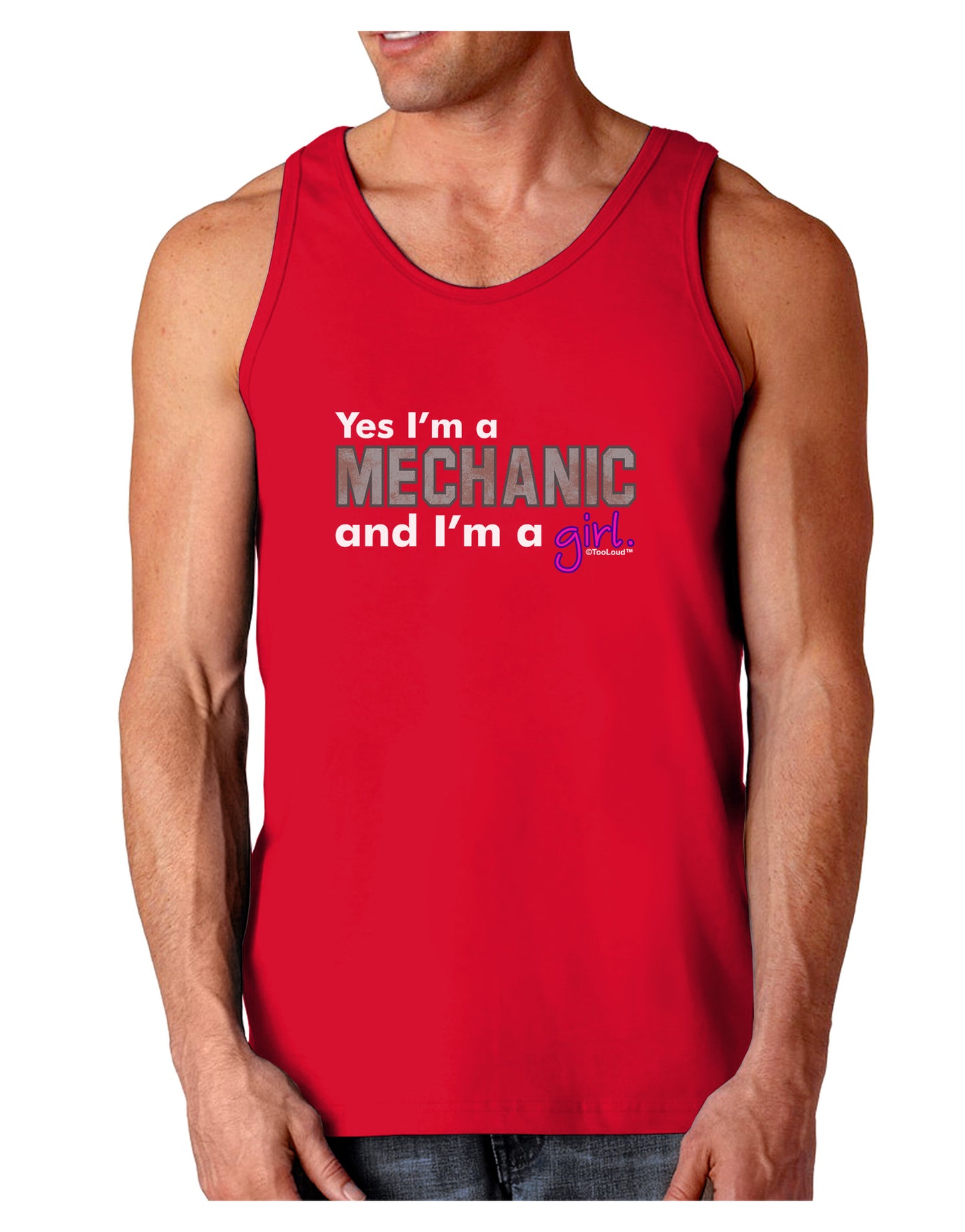 Yes I am a Mechanic Girl Dark Loose Tank Top-Mens Loose Tank Top-TooLoud-Red-Small-Davson Sales