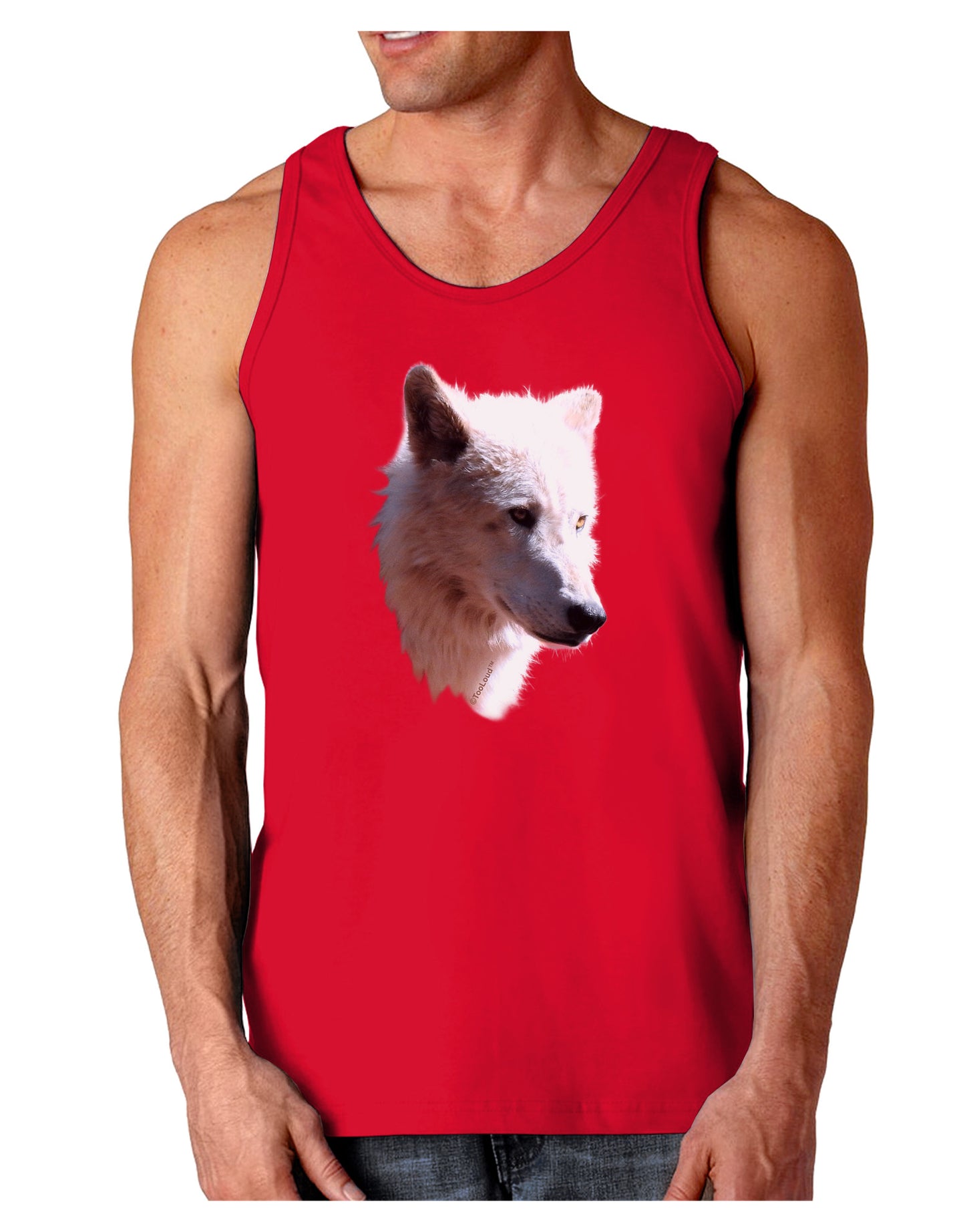 Magnificent White Wolf Head Dark Loose Tank Top-Mens Loose Tank Top-TooLoud-Red-Small-Davson Sales