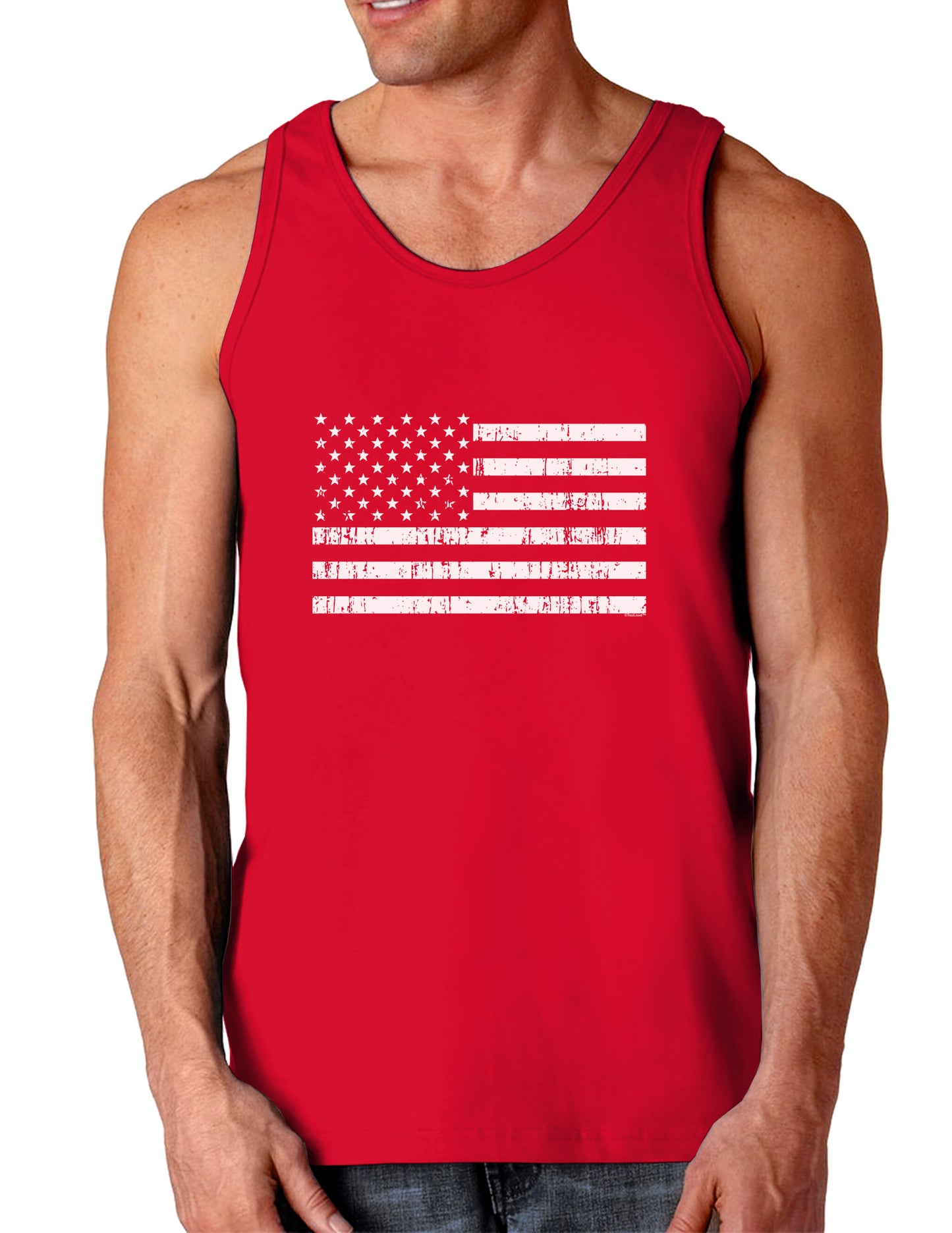Distressed Black and White American Flag Dark Loose Tank Top-Mens Loose Tank Top-TooLoud-Red-Small-Davson Sales