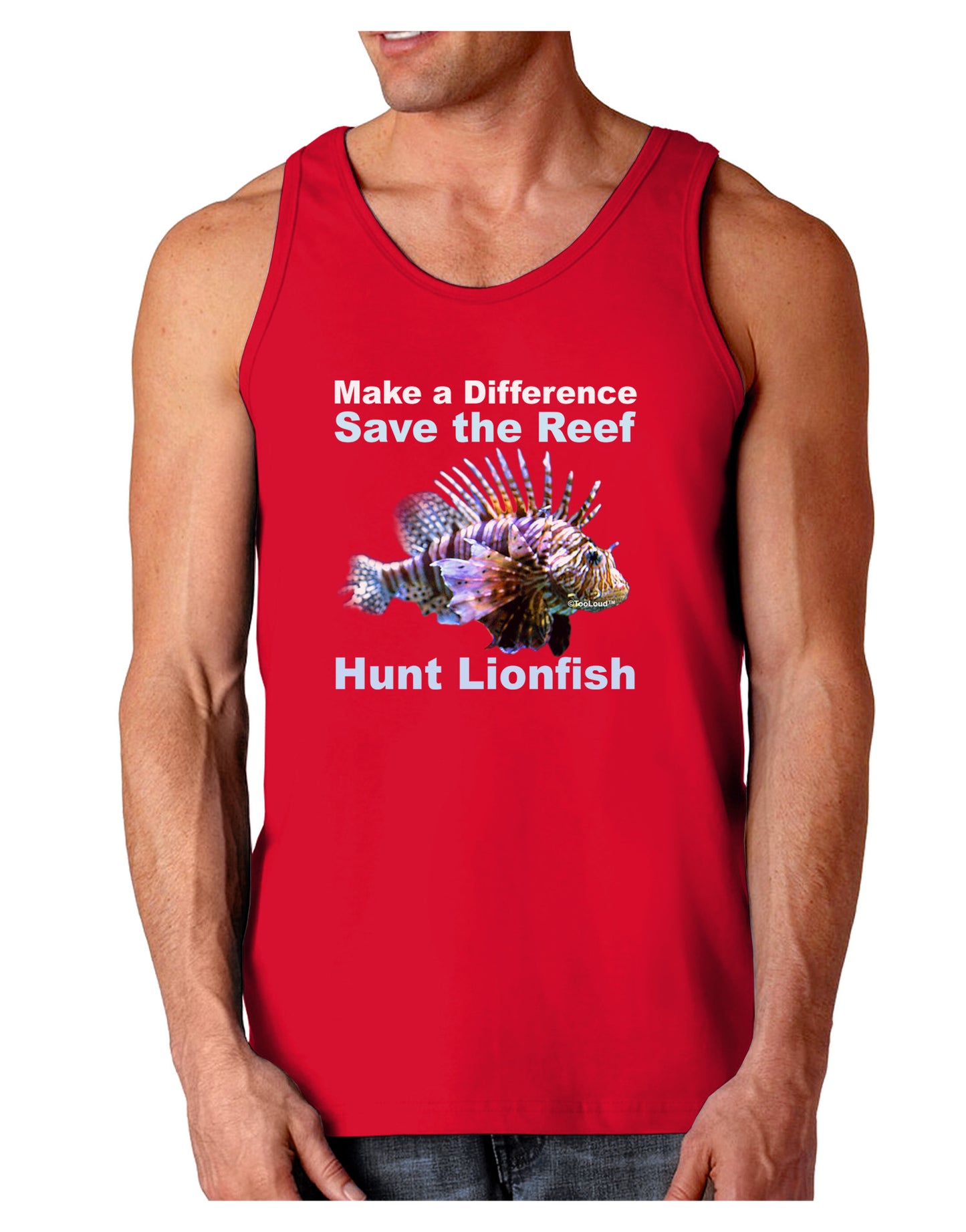 Save the Reef - Hunt Lionfish Dark Loose Tank Top-Mens Loose Tank Top-TooLoud-Red-Small-Davson Sales