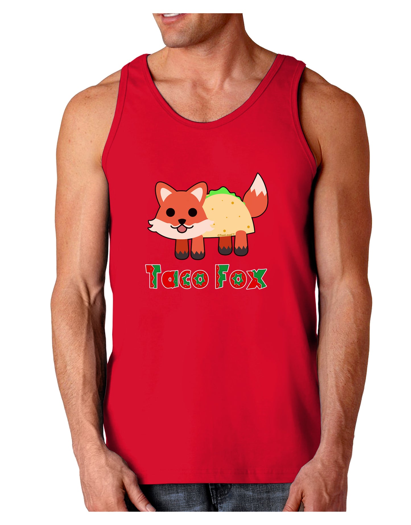 Cute Taco Fox Text Dark Loose Tank Top-Mens Loose Tank Top-TooLoud-Red-Small-Davson Sales
