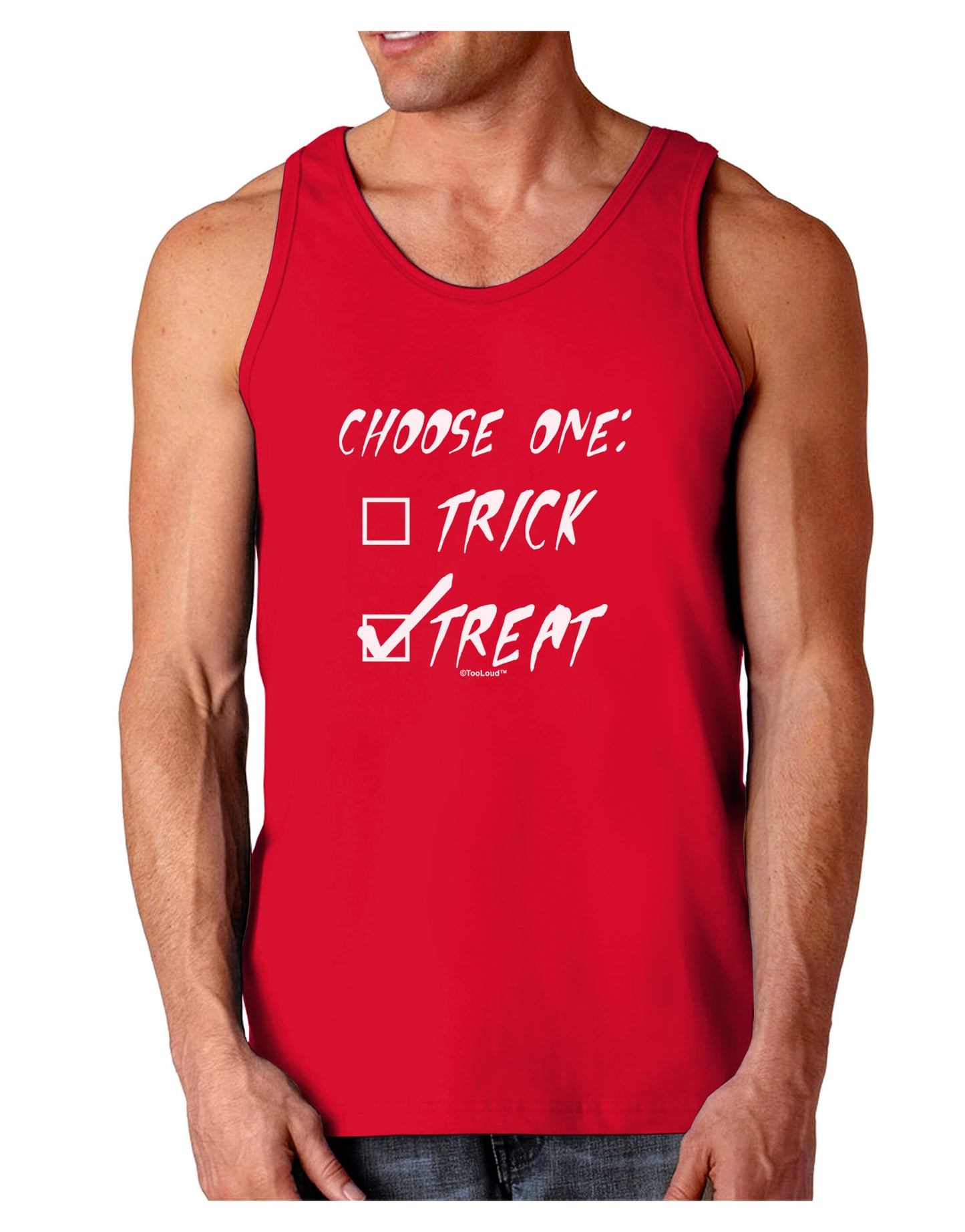 Choose One - Treat Dark Loose Tank Top-Mens Loose Tank Top-TooLoud-Red-Small-Davson Sales
