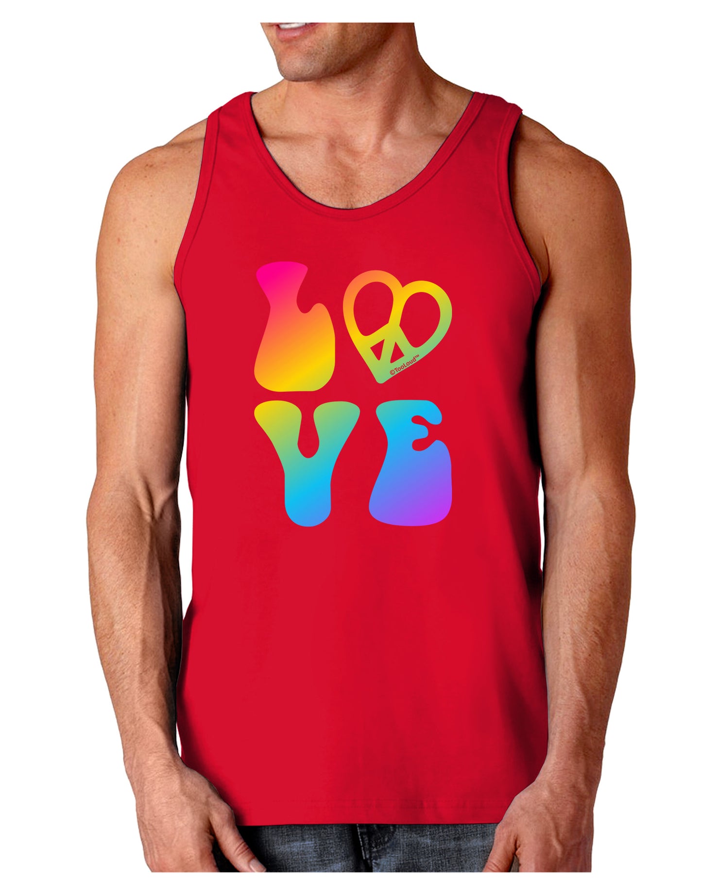 Peace and Love - Peace Heart Love Dark Loose Tank Top-Mens Loose Tank Top-TooLoud-Red-Small-Davson Sales