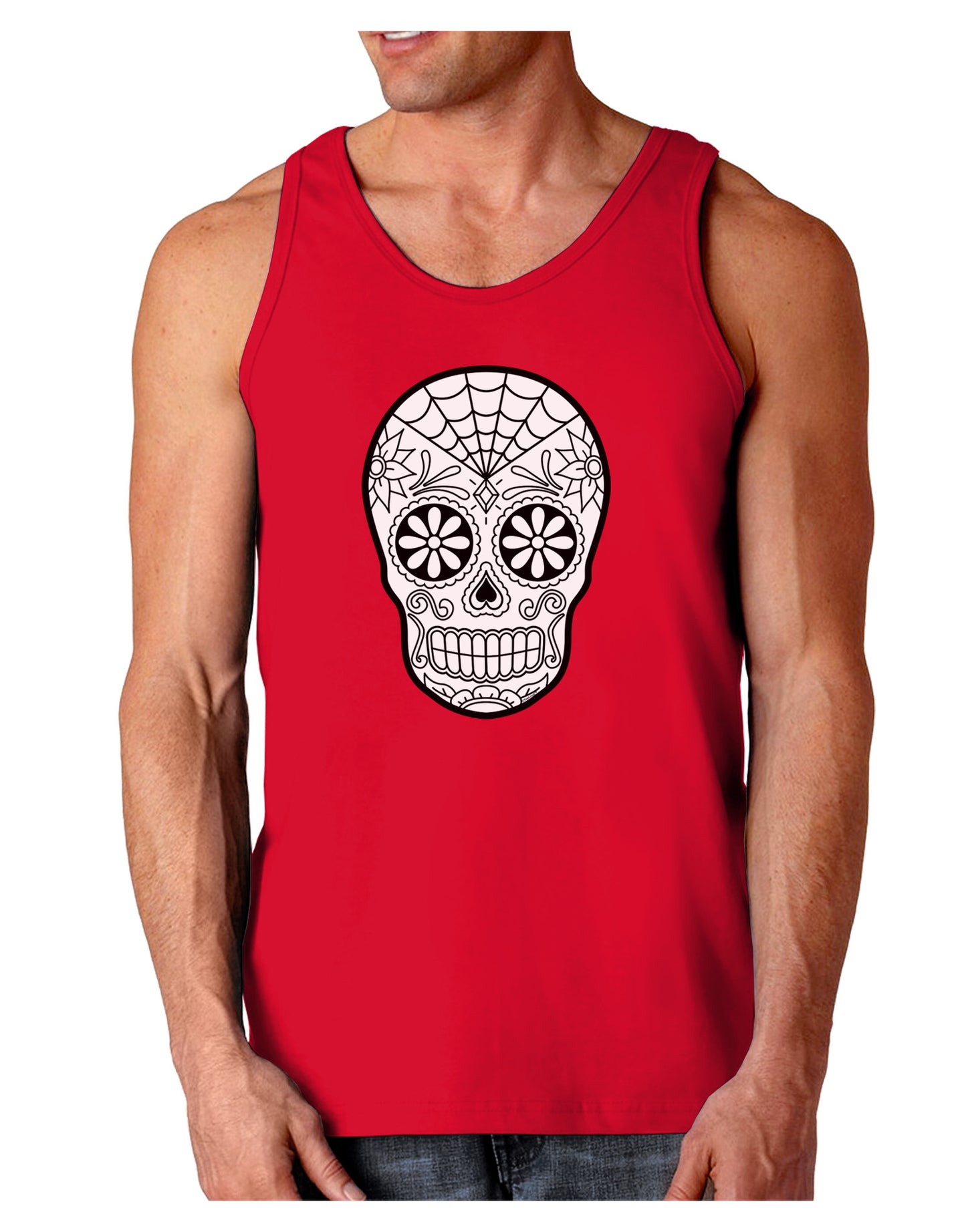 Color Your Own Dia de los Muertos Calavera Dark Loose Tank Top-Mens Loose Tank Top-TooLoud-Red-Small-Davson Sales