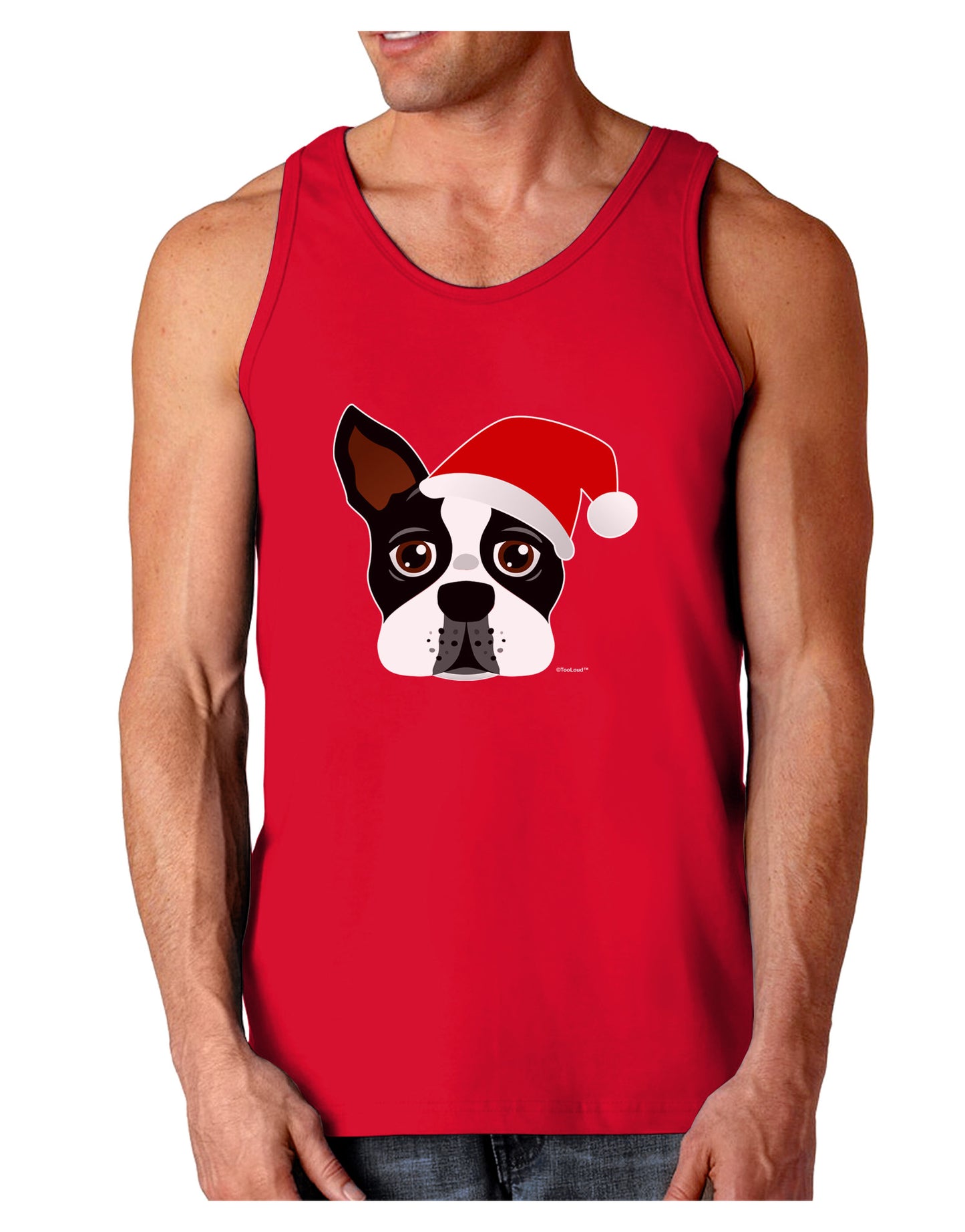 Cute Dog with Santa Hat - Christmas Dark Loose Tank Top-Mens Loose Tank Top-TooLoud-Red-Small-Davson Sales