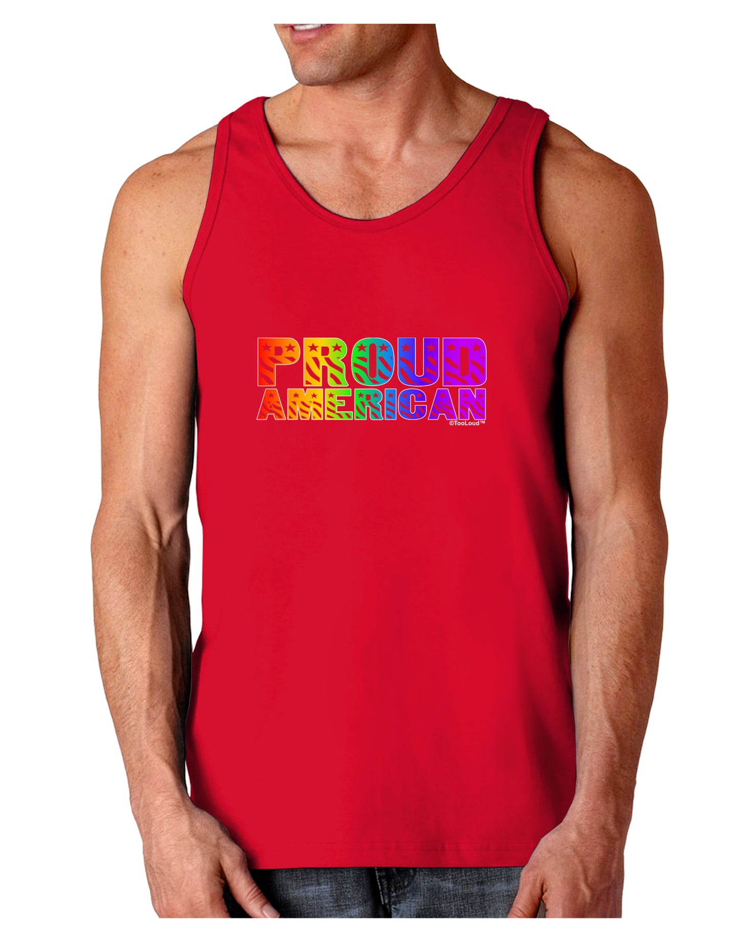 Proud American Rainbow Text Dark Loose Tank Top by TooLoud-Mens Loose Tank Top-TooLoud-Red-Small-Davson Sales