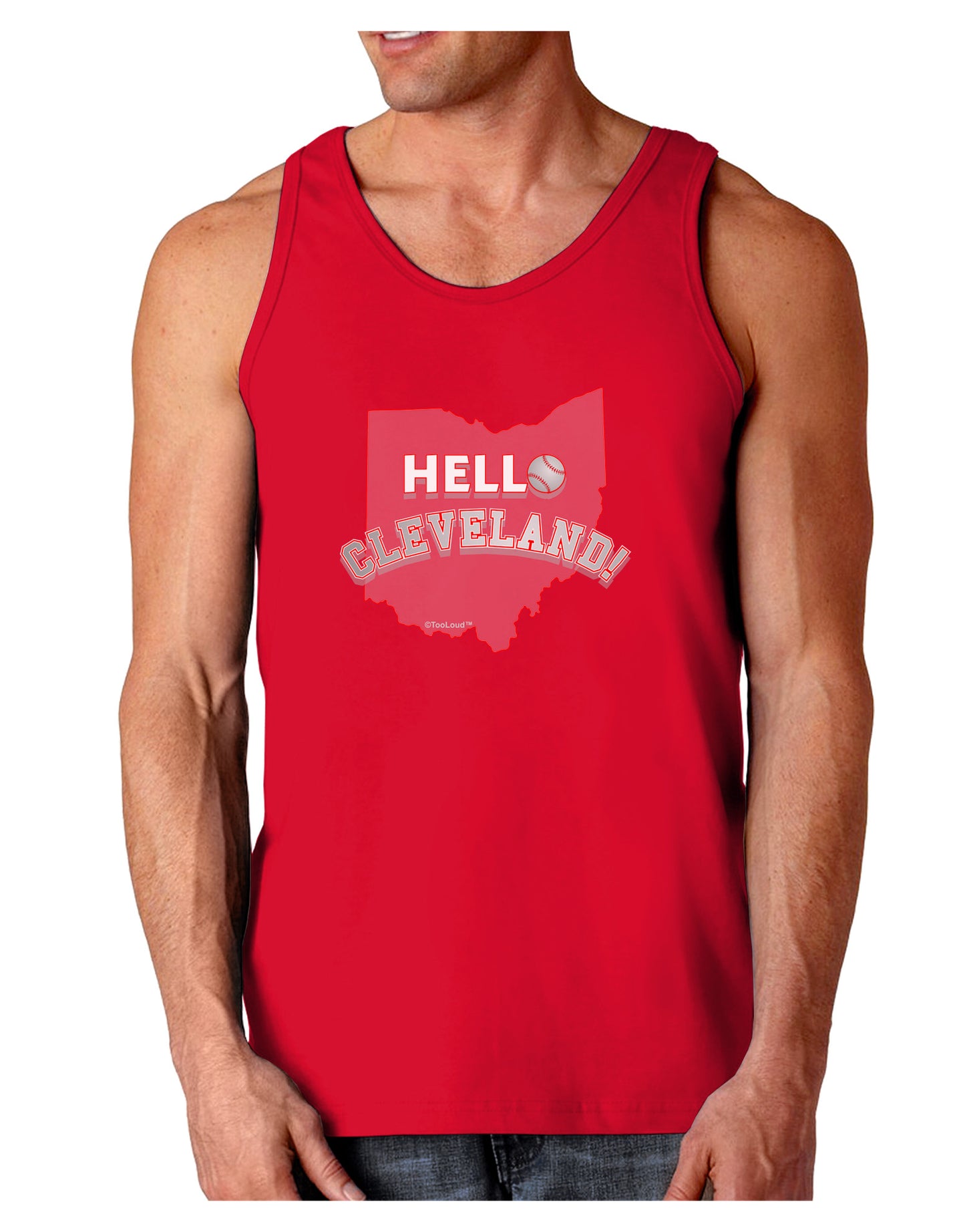 Hello Cleveland Dark Loose Tank Top-Mens Loose Tank Top-TooLoud-Red-Small-Davson Sales