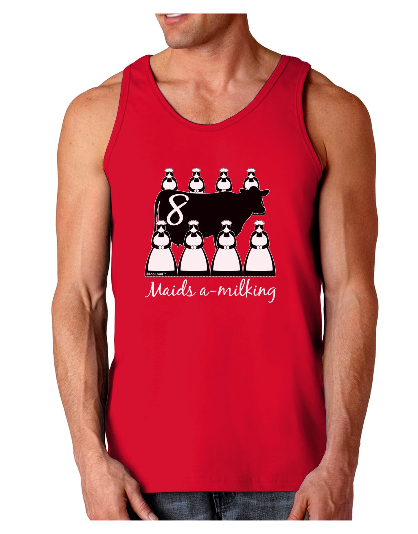 Eight Maids A Milking Text Dark Loose Tank Top-Mens Loose Tank Top-TooLoud-Red-Small-Davson Sales