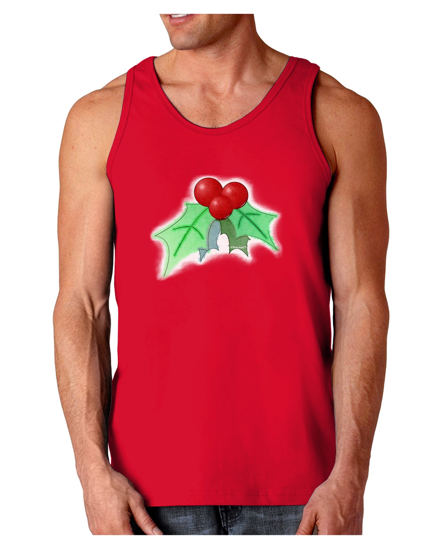 Holly Watercolor Dark Loose Tank Top-Mens Loose Tank Top-TooLoud-Red-Small-Davson Sales