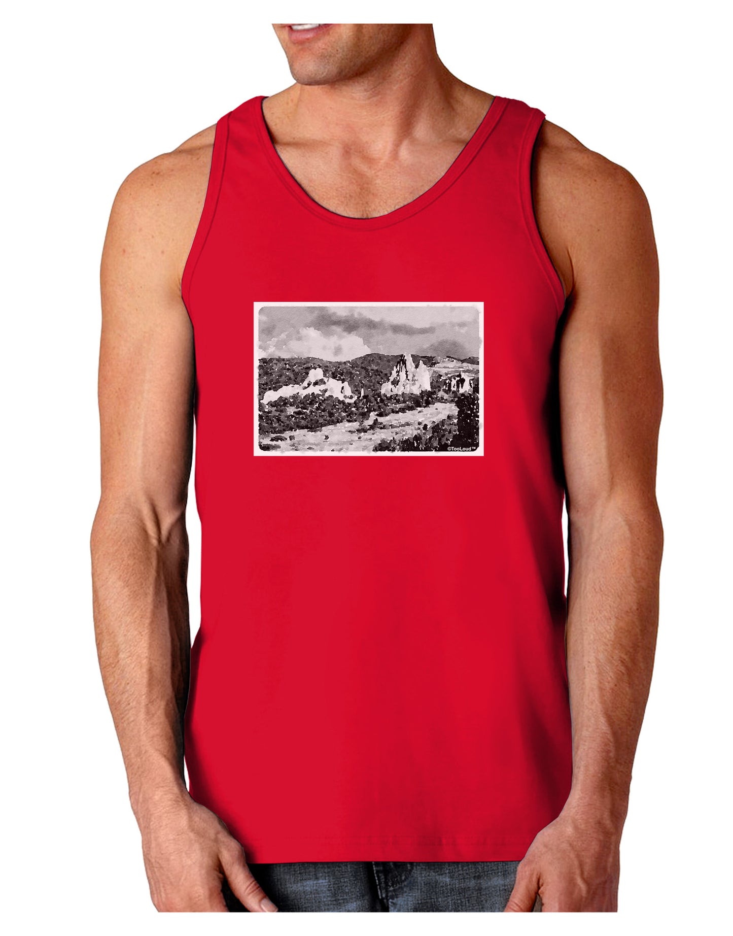 CO Mountain Forest Watercolor Dark Loose Tank Top-Mens Loose Tank Top-TooLoud-Red-Small-Davson Sales