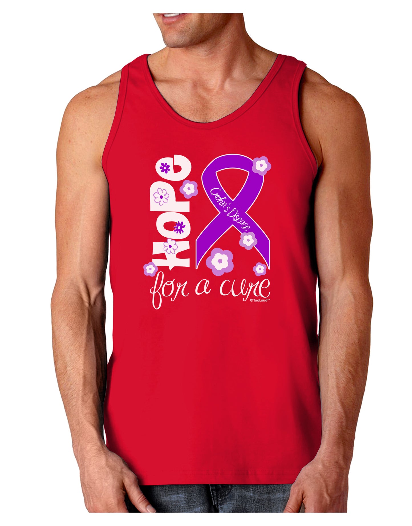 Hope for a Cure - Purple Ribbon Crohn’s Disease - Flowers Dark Loose Tank Top-Mens Loose Tank Top-TooLoud-Red-Small-Davson Sales