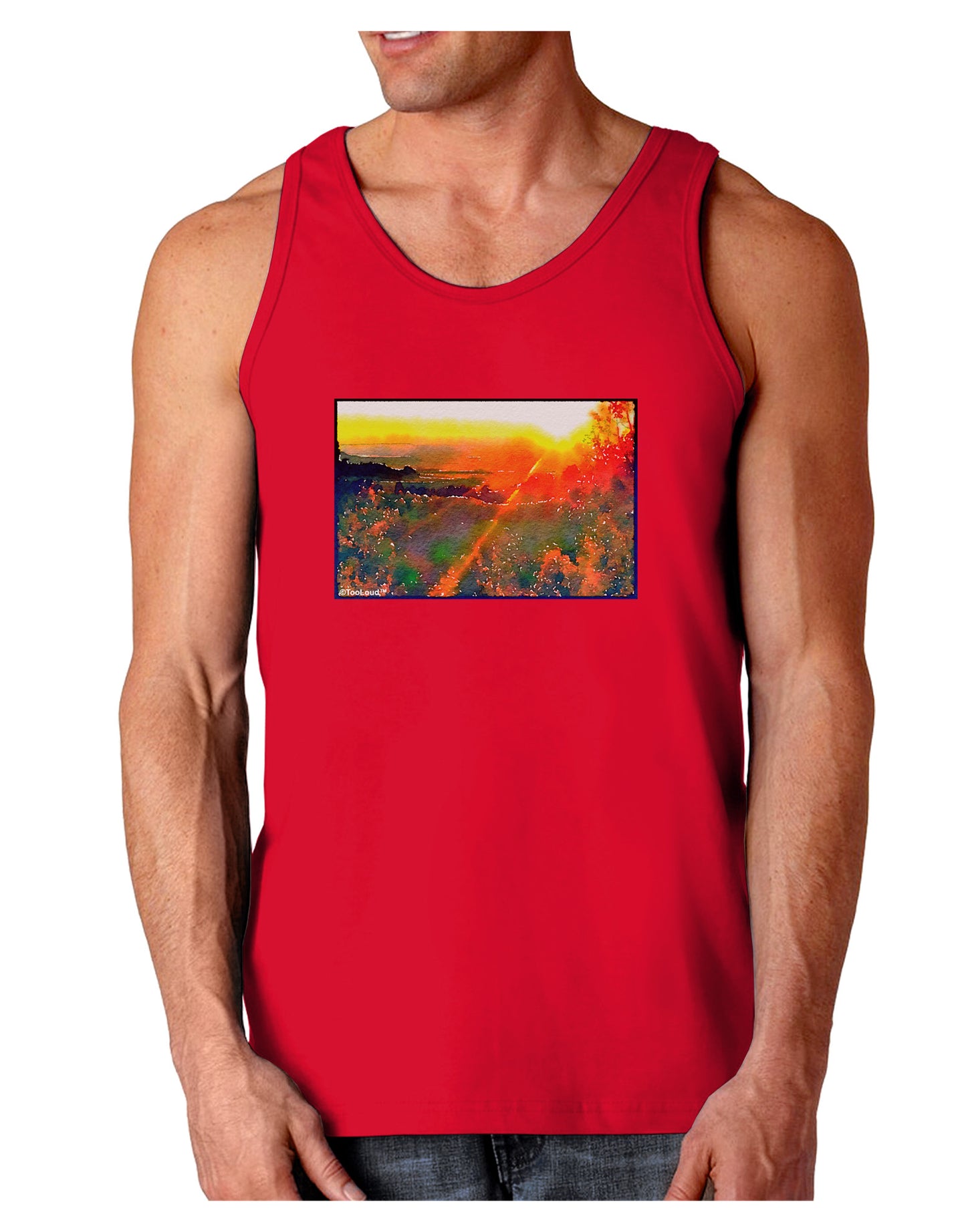 Colorado Sunset Watercolor Dark Loose Tank Top-Mens Loose Tank Top-TooLoud-Red-Small-Davson Sales