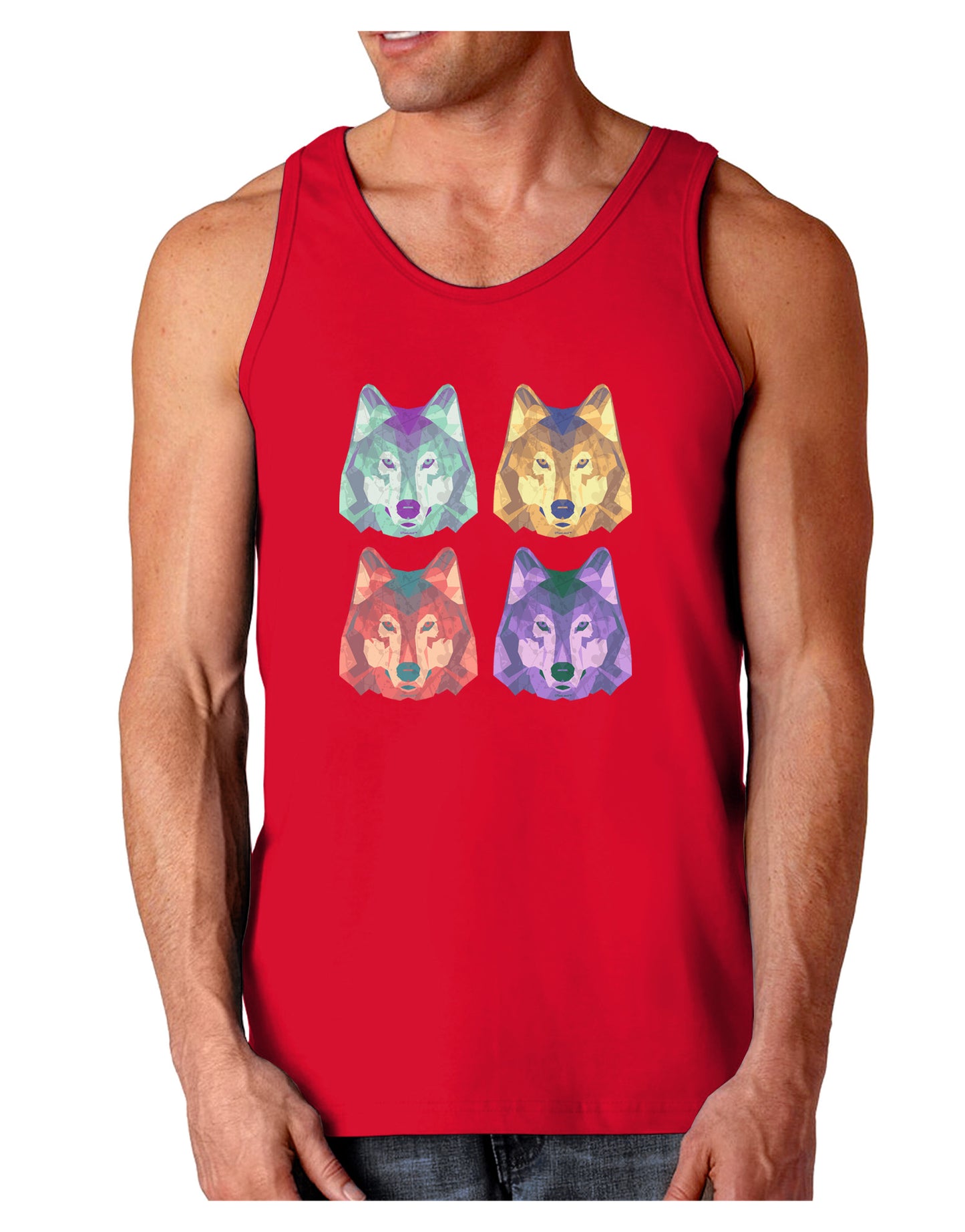 Geometric Wolf Head Pop Art Dark Loose Tank Top-Mens Loose Tank Top-TooLoud-Red-Small-Davson Sales