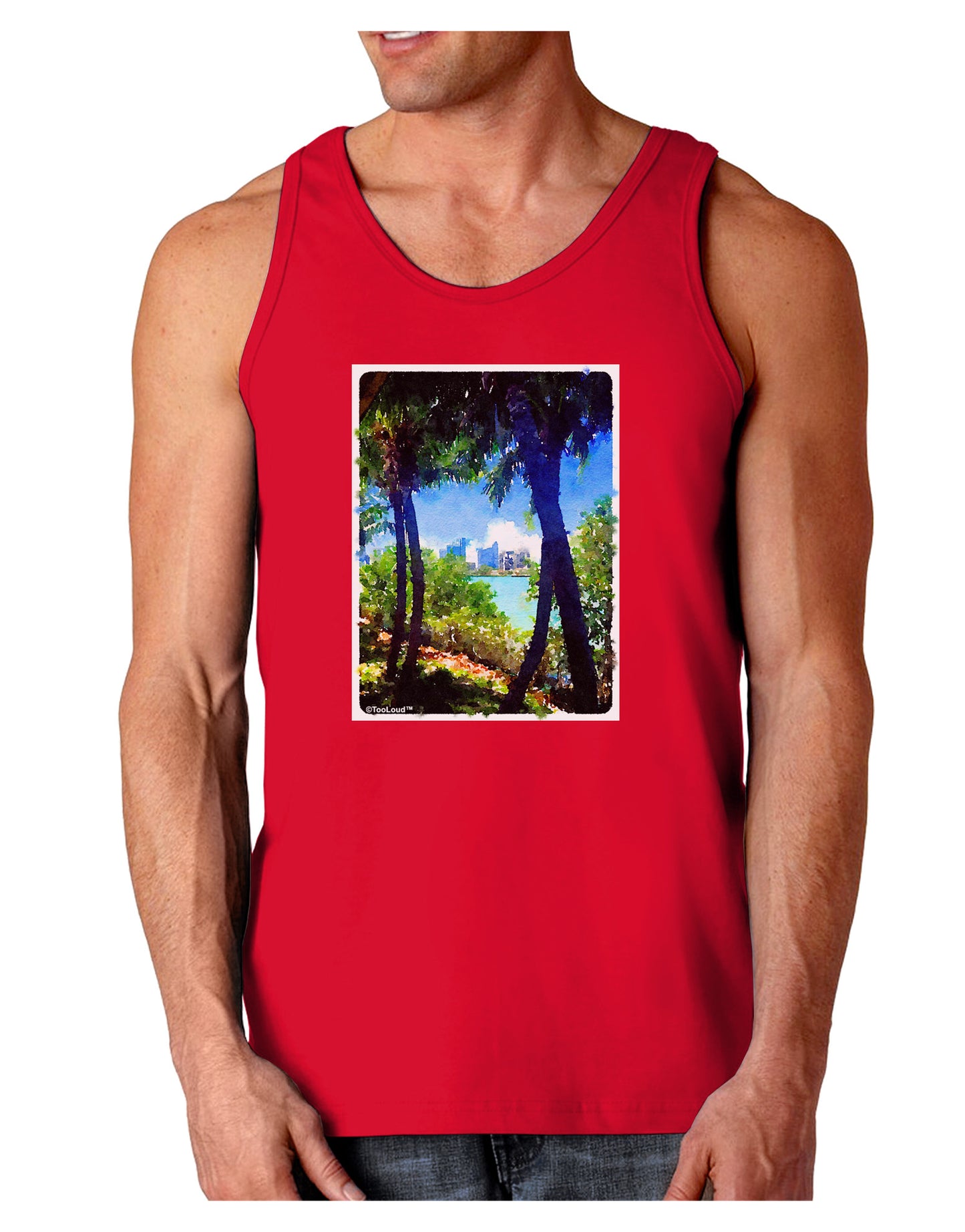 TooLoud Tropical Skyline Dark Loose Tank Top-Mens Loose Tank Top-TooLoud-Red-Small-Davson Sales