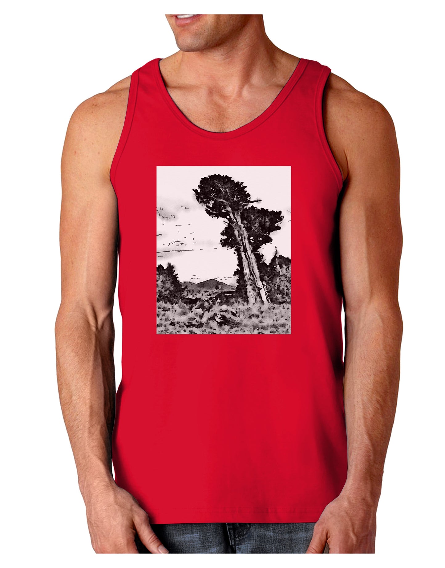 Colorado Landscape Watercolor BW Dark Loose Tank Top-Mens Loose Tank Top-TooLoud-Red-Small-Davson Sales