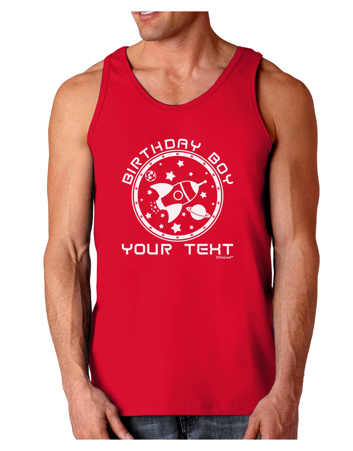 Personalized Birthday Boy Space with Customizable Name Dark Loose Tank Top-Mens Loose Tank Top-TooLoud-Red-Small-Davson Sales