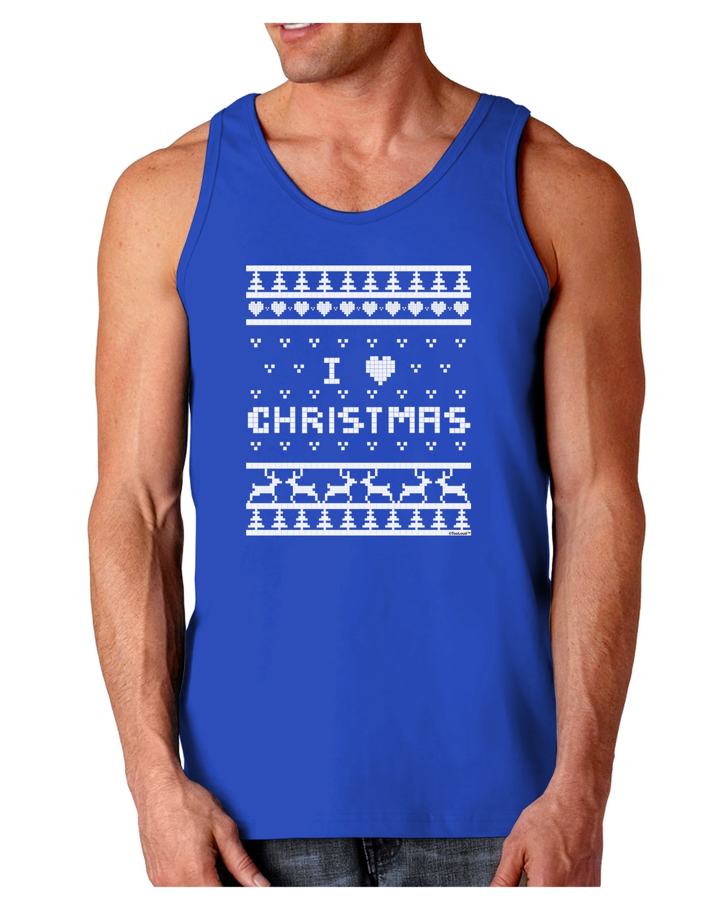 I Heart Christmas Ugly Christmas Sweater Dark Loose Tank Top-Mens Loose Tank Top-TooLoud-Royal Blue-Small-Davson Sales