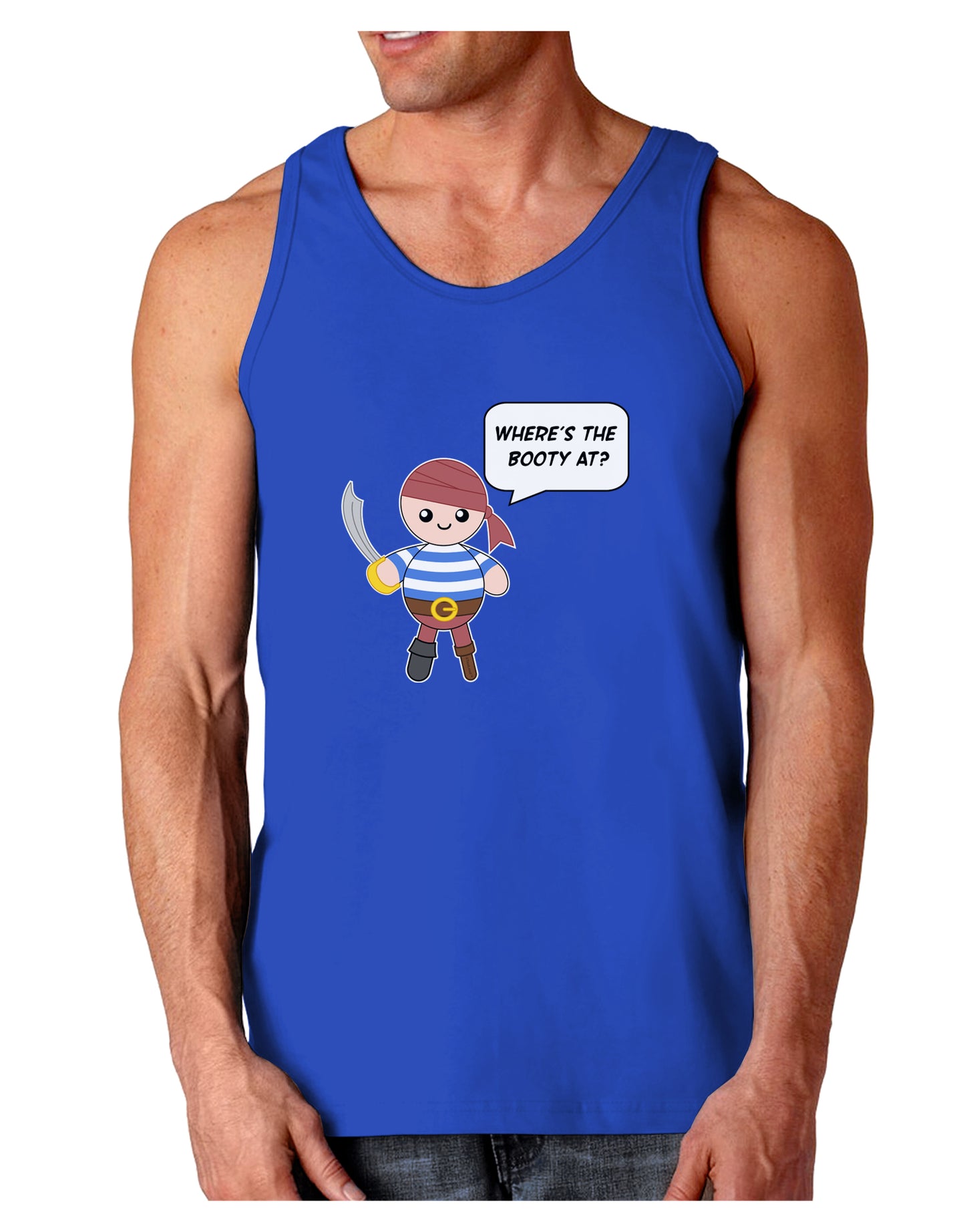 Where's the Booty At - Petey the Pirate Dark Loose Tank Top-Mens Loose Tank Top-TooLoud-Royal Blue-Small-Davson Sales