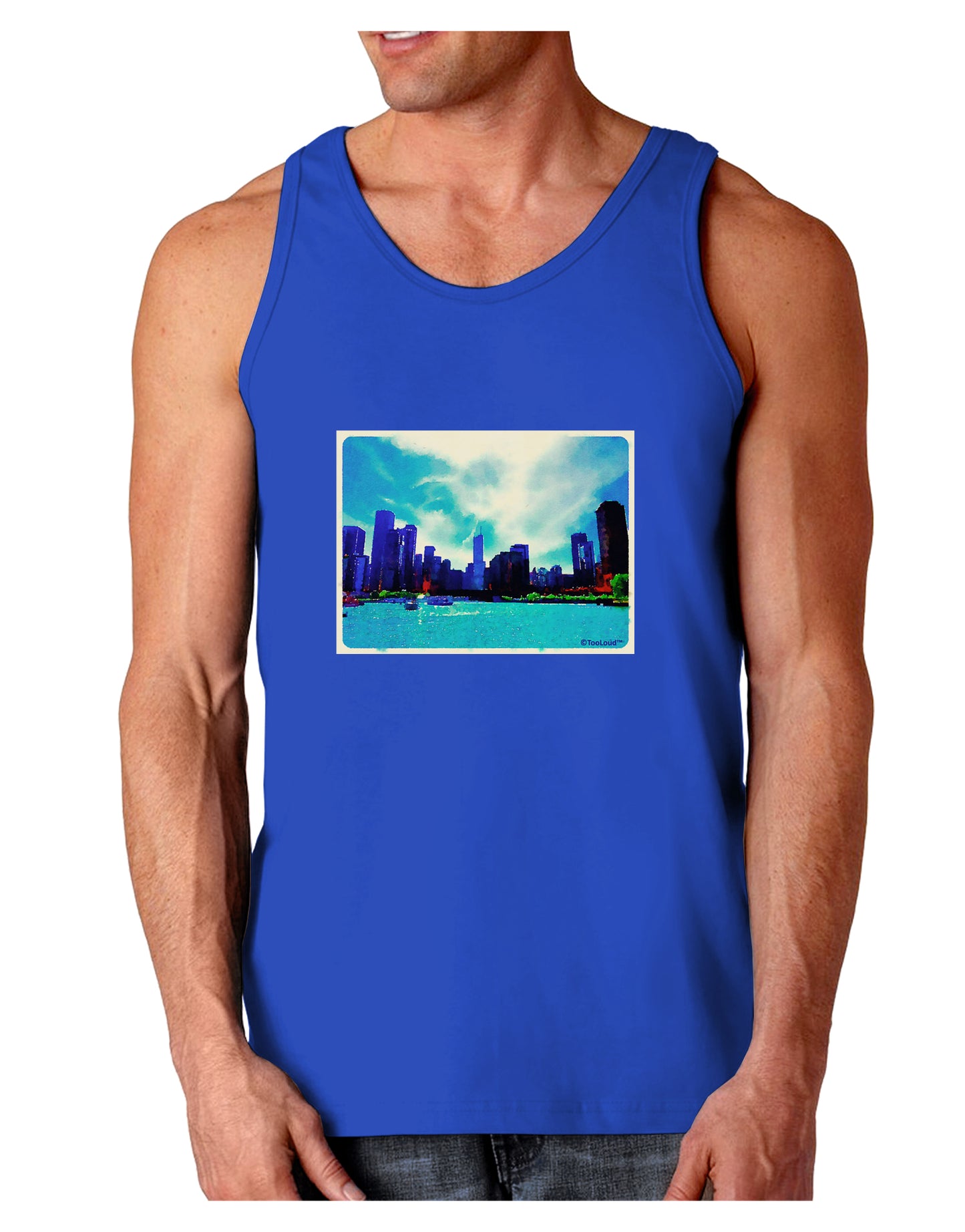 Chicago Skyline Watercolor Dark Loose Tank Top-Mens Loose Tank Top-TooLoud-Royal Blue-Small-Davson Sales