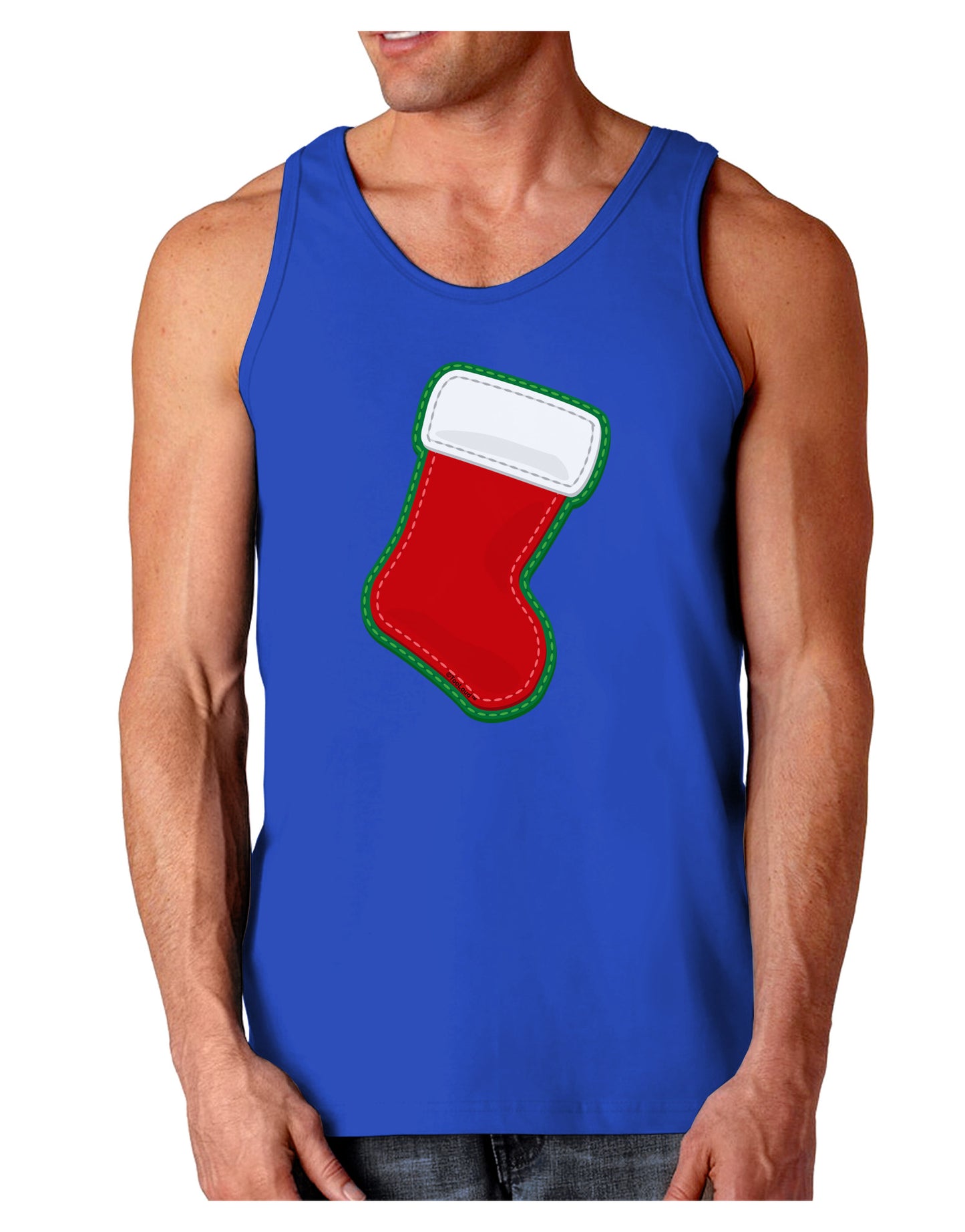 Cute Faux Applique Christmas Stocking Dark Loose Tank Top-Mens Loose Tank Top-TooLoud-Royal Blue-Small-Davson Sales