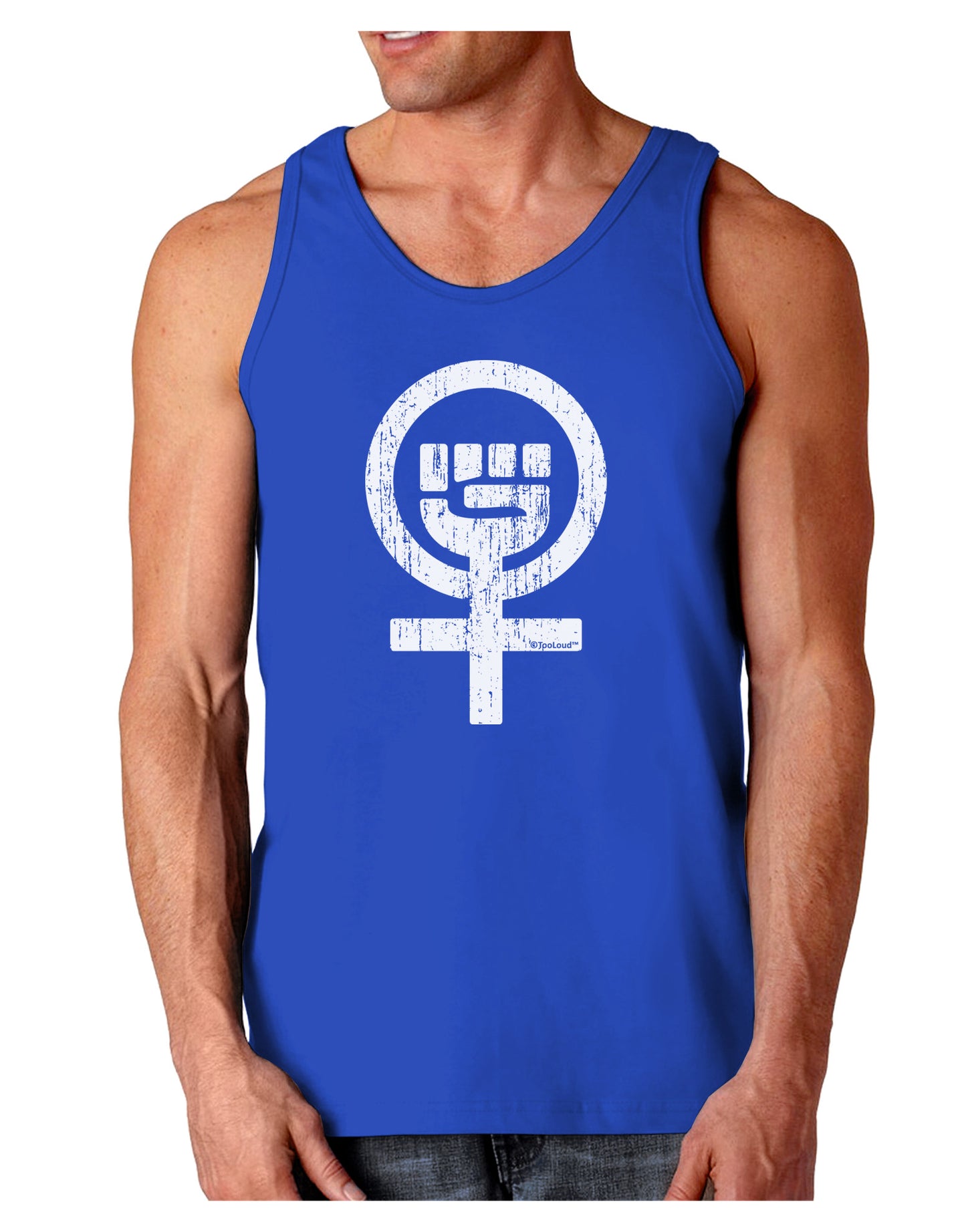 Distressed Feminism Symbol Dark Loose Tank Top-Mens Loose Tank Top-TooLoud-Royal Blue-Small-Davson Sales