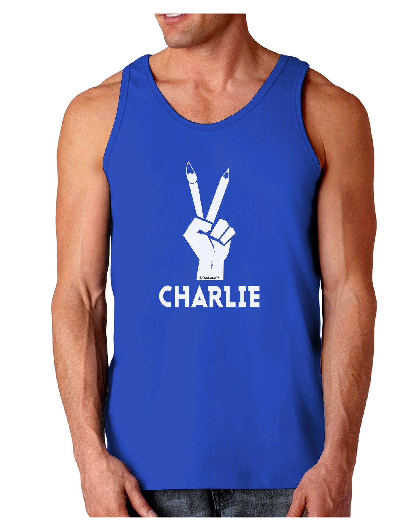 Hand Peace Sign - Charlie Design Dark Loose Tank Top by TooLoud-Mens Loose Tank Top-TooLoud-Royal Blue-Small-Davson Sales