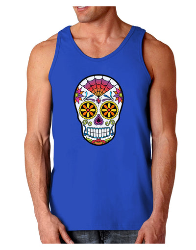 Version 1 Colorful Day of the Dead Calavera Dark Loose Tank Top-Mens Loose Tank Top-TooLoud-Royal Blue-Small-Davson Sales