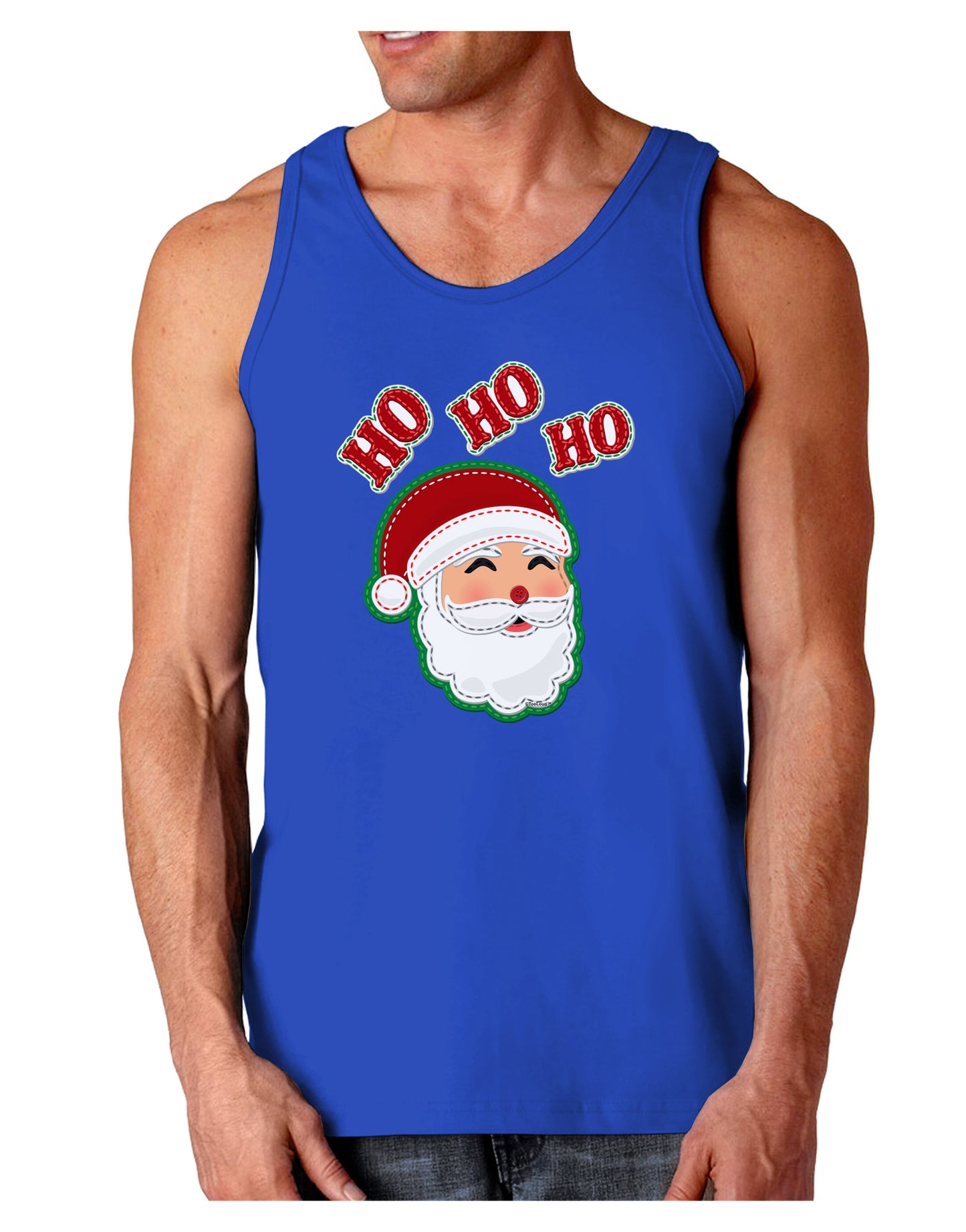 Ho Ho Ho Santa Claus Face Faux Applique Dark Loose Tank Top-Mens Loose Tank Top-TooLoud-Royal Blue-Small-Davson Sales