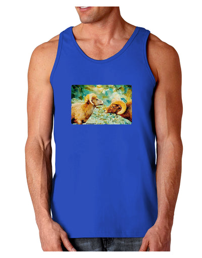 Two Bighorn Rams Watercolor Dark Loose Tank Top-Mens Loose Tank Top-TooLoud-Royal Blue-Small-Davson Sales