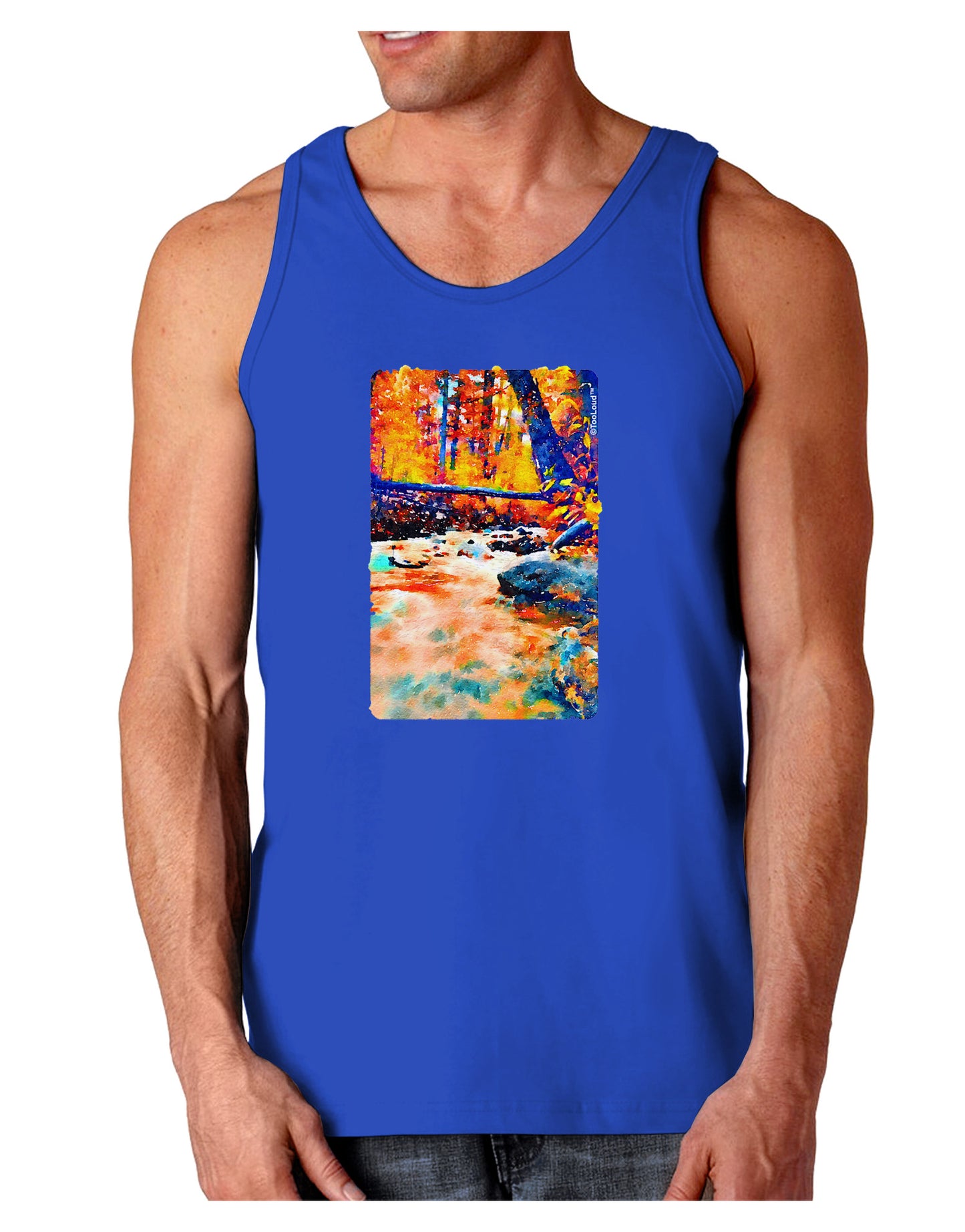 Mt Shavano Colorado Watercolor Dark Loose Tank Top-Mens Loose Tank Top-TooLoud-Royal Blue-Small-Davson Sales