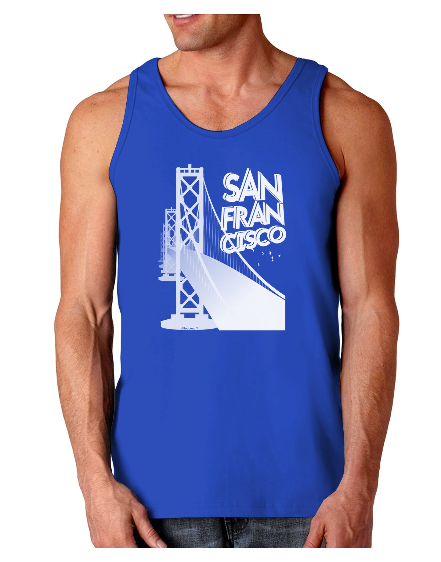 San Francisco Text Bay Bridge Dark Loose Tank Top-Mens Loose Tank Top-TooLoud-Royal Blue-Small-Davson Sales
