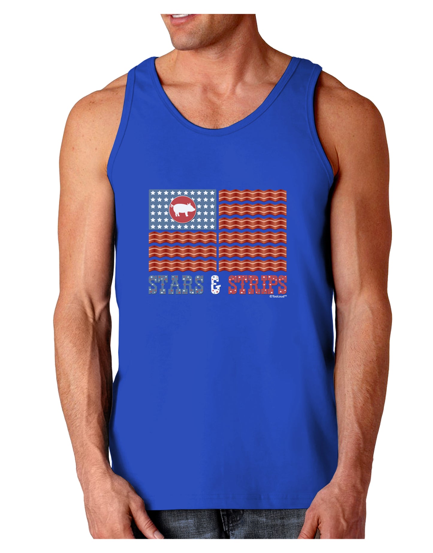 American Bacon Flag - Stars and Strips Dark Loose Tank Top-Mens Loose Tank Top-TooLoud-Royal Blue-Small-Davson Sales