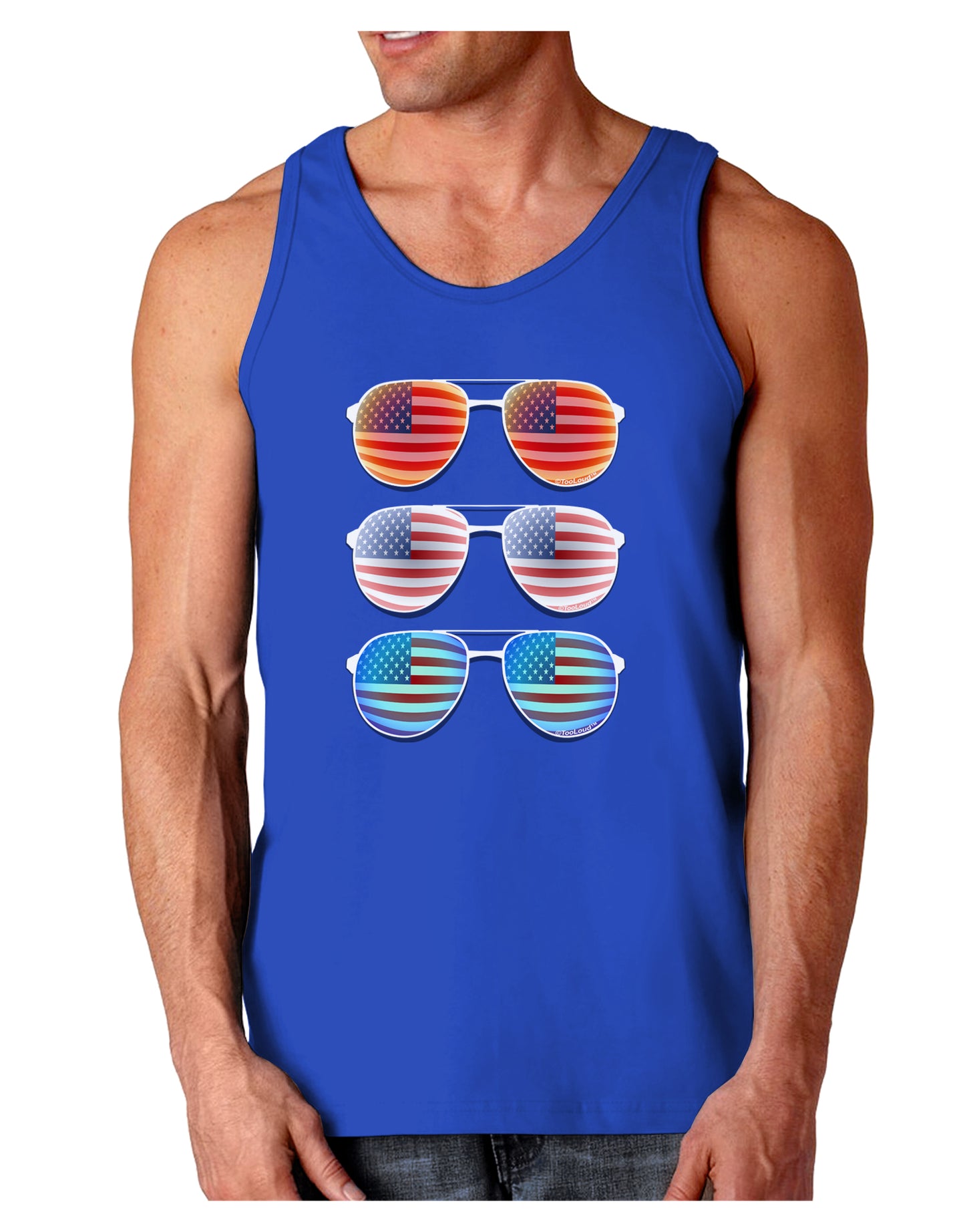 Red White and Blue USA Flag Aviators Dark Loose Tank Top-Mens Loose Tank Top-TooLoud-Royal Blue-Small-Davson Sales