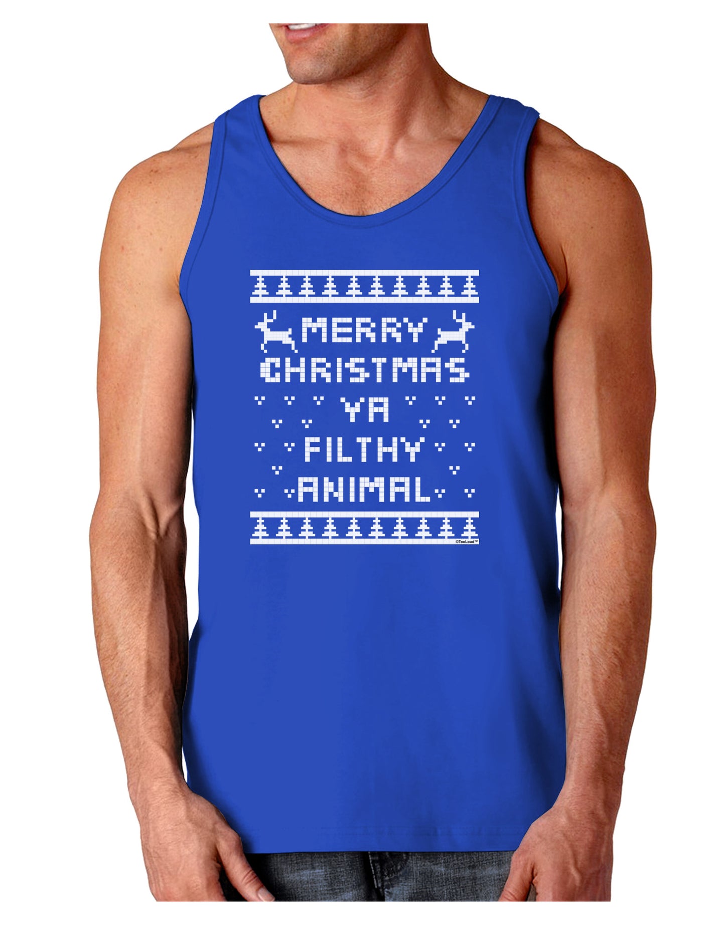 Merry Christmas Ya Filthy Animal Christmas Sweater Dark Loose Tank Top-Mens Loose Tank Top-TooLoud-Royal Blue-Small-Davson Sales