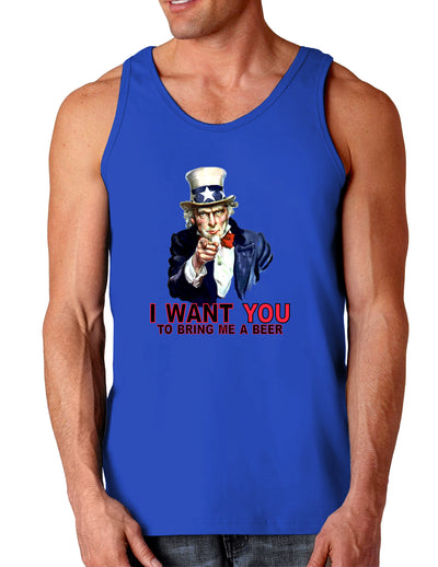 Uncle Sam I Want You to Bring me a Beer Dark Loose Tank Top-Mens Loose Tank Top-TooLoud-Royal Blue-Small-Davson Sales