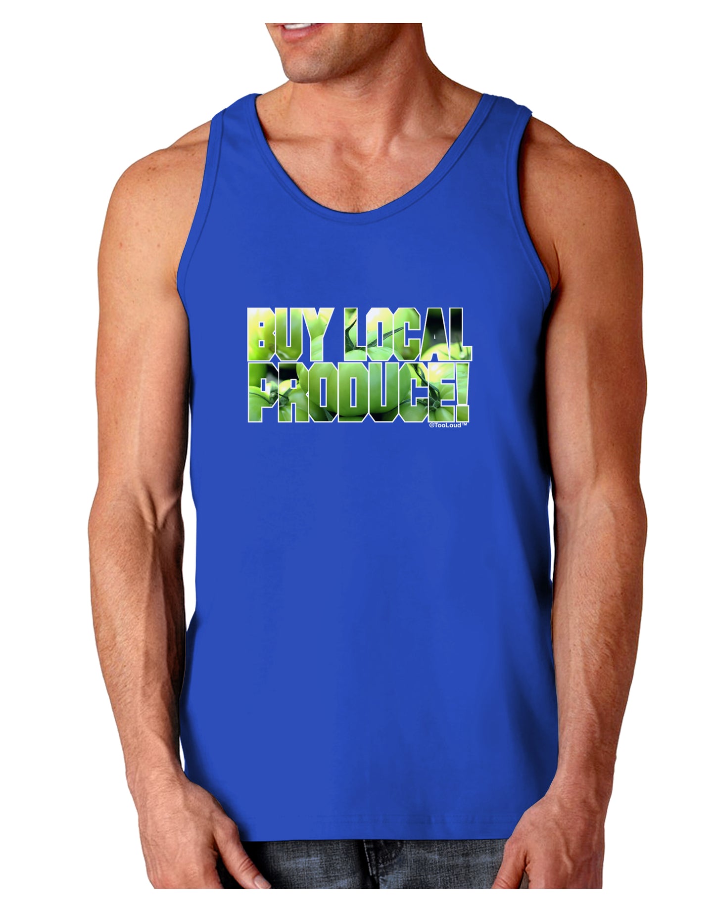 Buy Local - Green Tomatoes Text Dark Loose Tank Top-Mens Loose Tank Top-TooLoud-Royal Blue-Small-Davson Sales