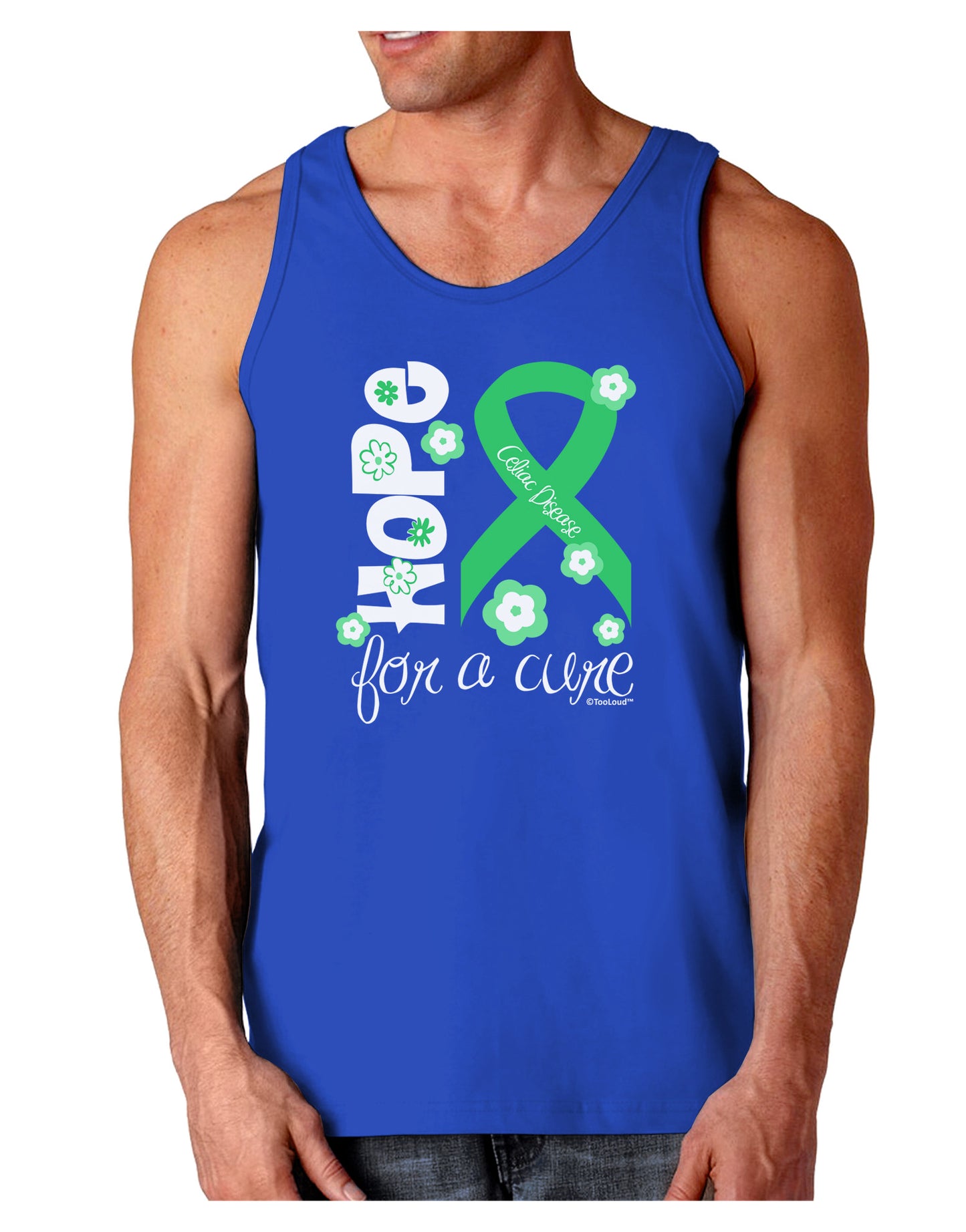 Hope for a Cure - Light Green Ribbon Celiac Disease - Flowers Dark Loose Tank Top-Mens Loose Tank Top-TooLoud-Royal Blue-Small-Davson Sales