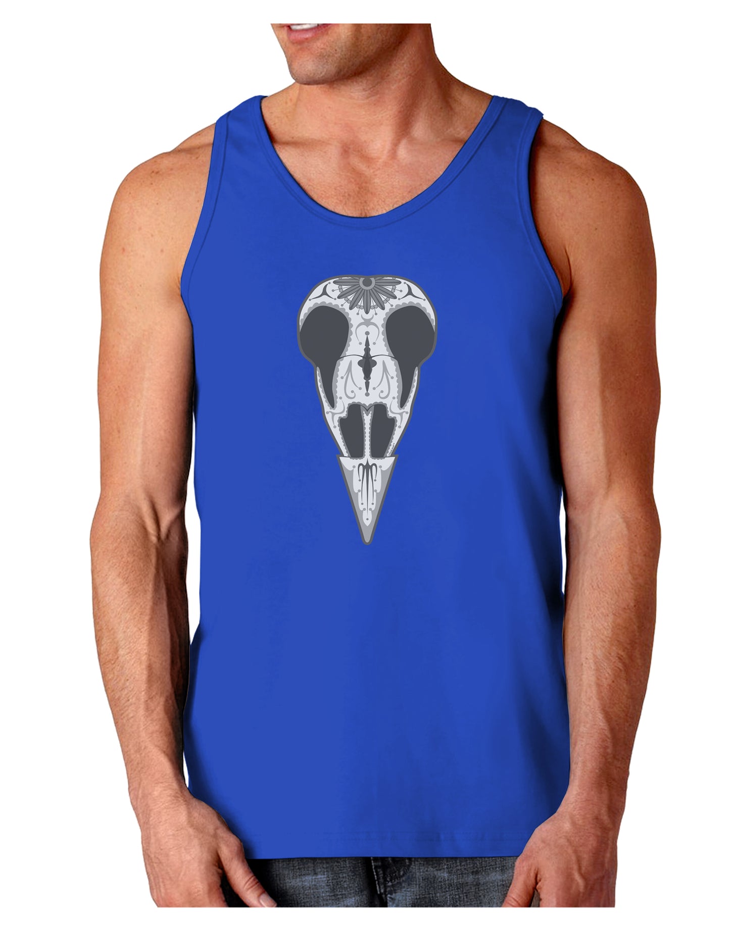 Black and White Mystic Bird Skull Day of the Dead Dark Loose Tank Top-Mens Loose Tank Top-TooLoud-Royal Blue-Small-Davson Sales