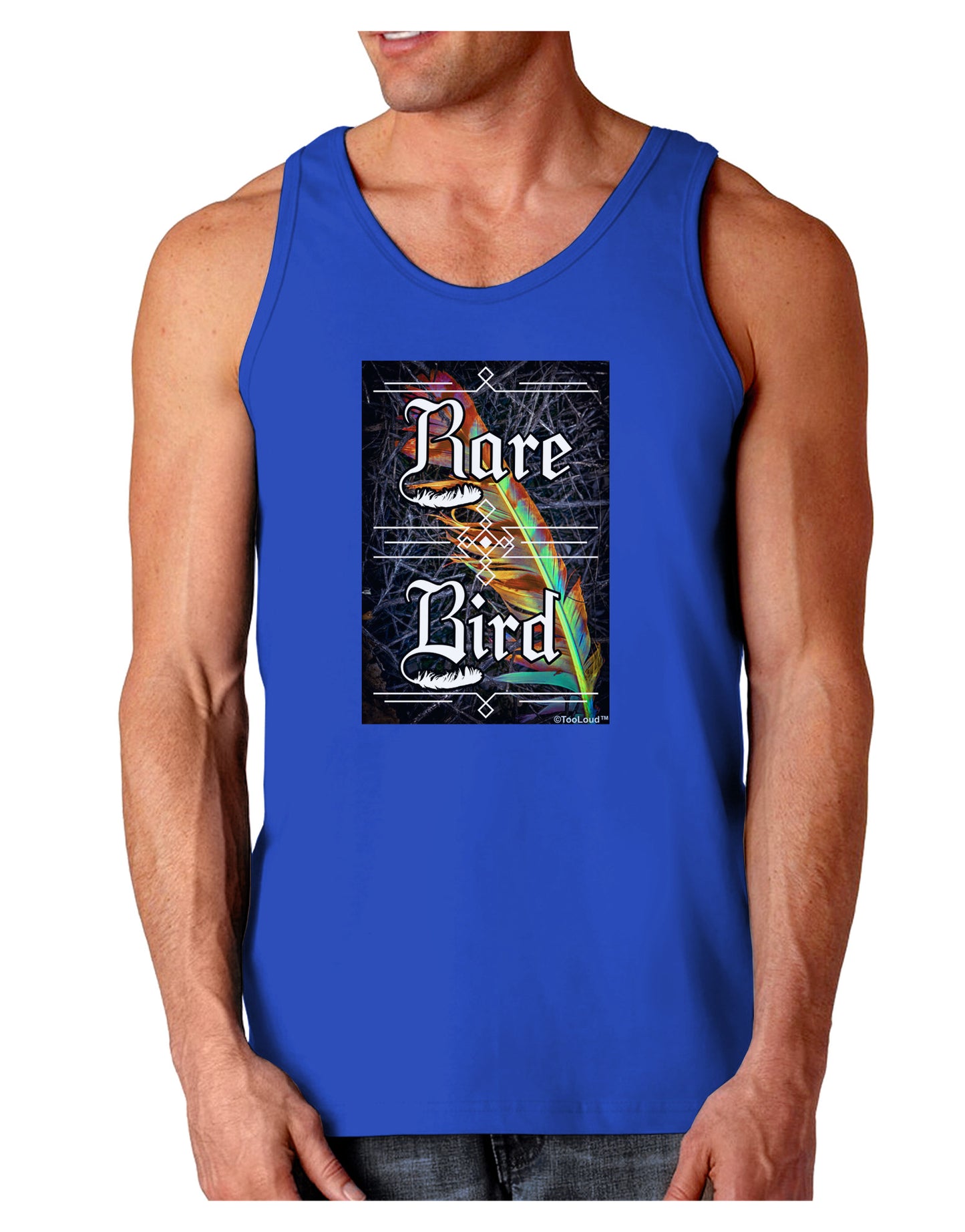 Rare Bird - Colorful Feather Dark Loose Tank Top-Mens Loose Tank Top-TooLoud-Royal Blue-Small-Davson Sales