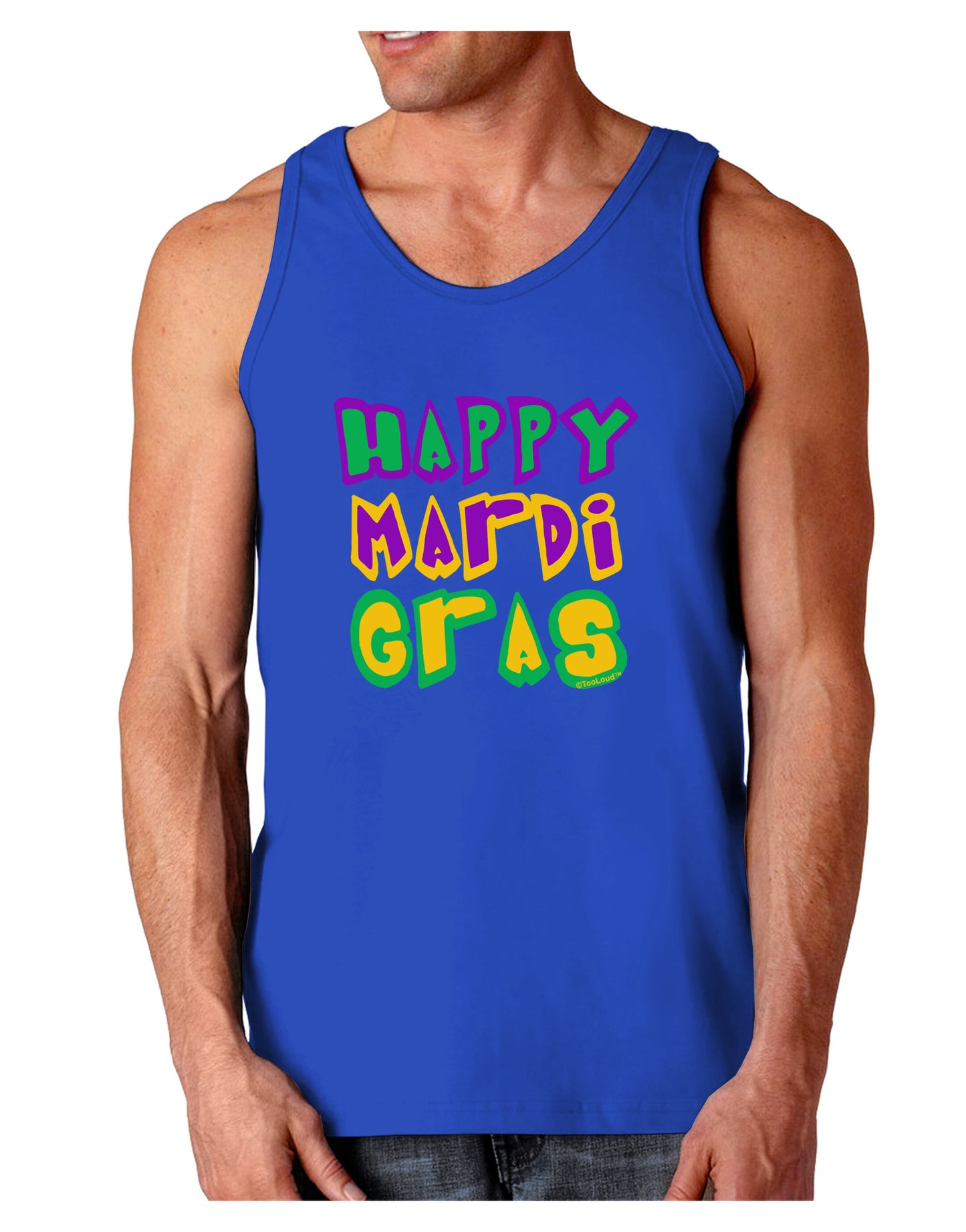Happy Mardi Gras Text 2 Dark Loose Tank Top-Mens Loose Tank Top-TooLoud-Royal Blue-Small-Davson Sales