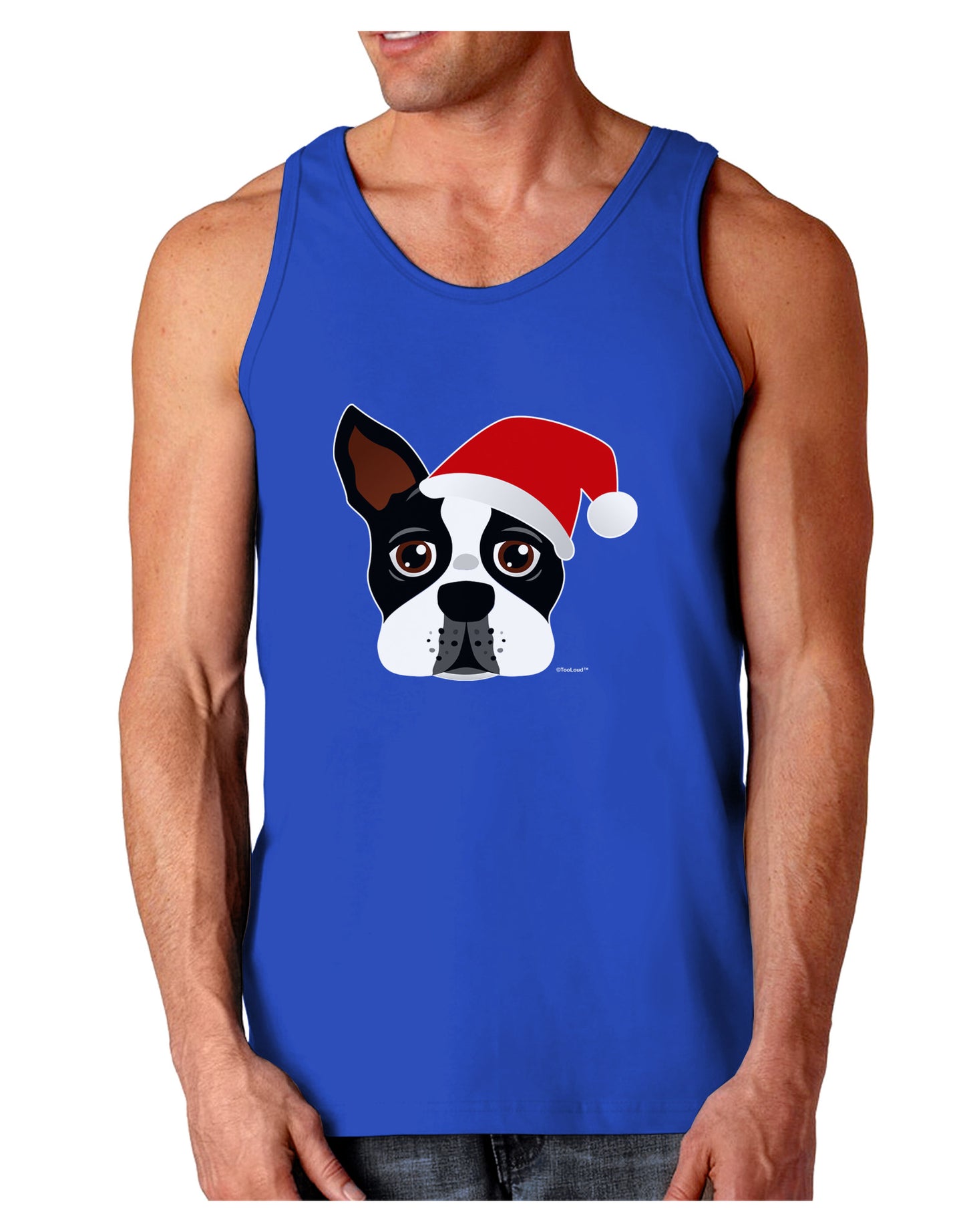 Cute Dog with Santa Hat - Christmas Dark Loose Tank Top-Mens Loose Tank Top-TooLoud-Royal Blue-Small-Davson Sales