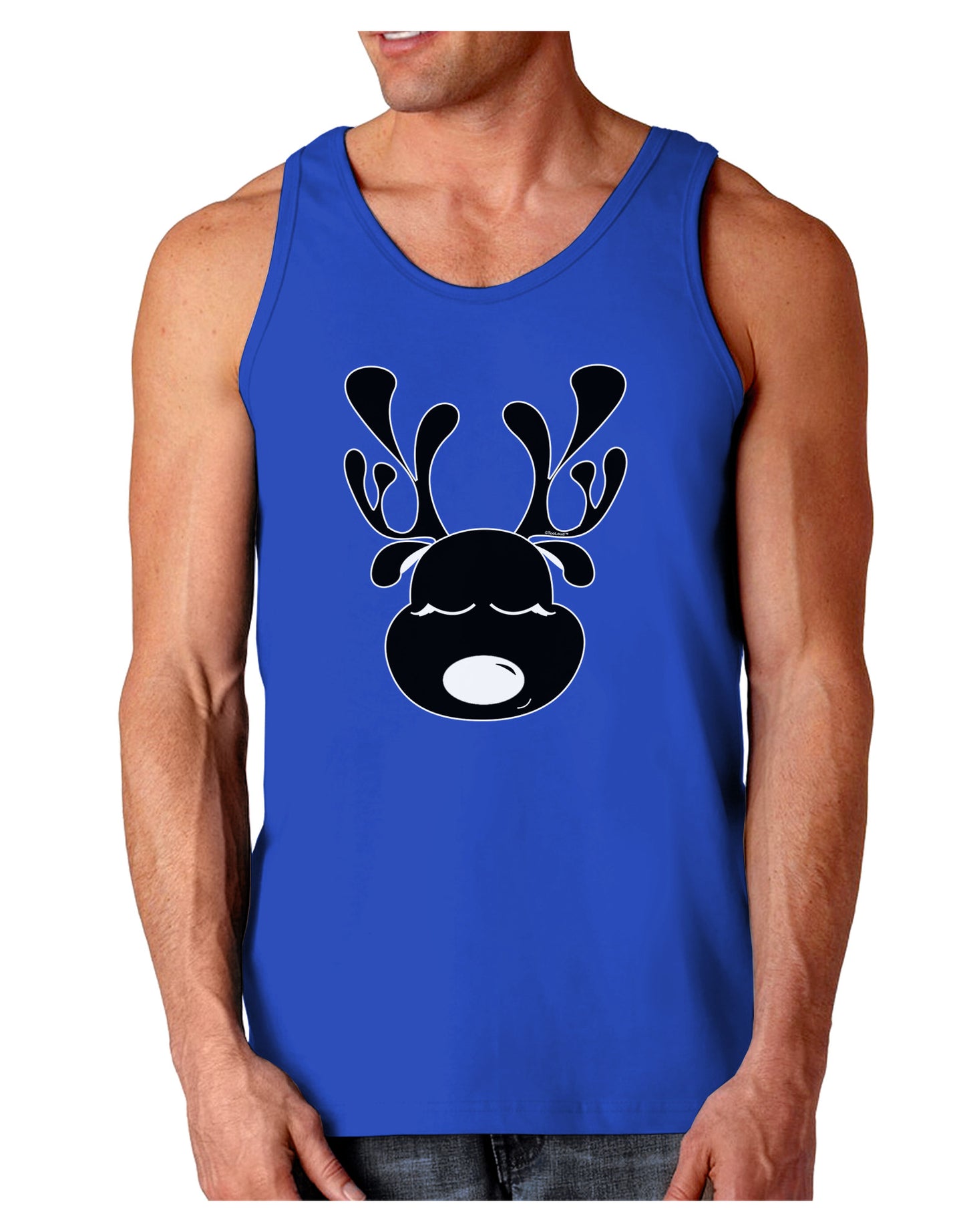 Cute Black Reindeer Face Christmas Dark Loose Tank Top-Mens Loose Tank Top-TooLoud-Royal Blue-Small-Davson Sales
