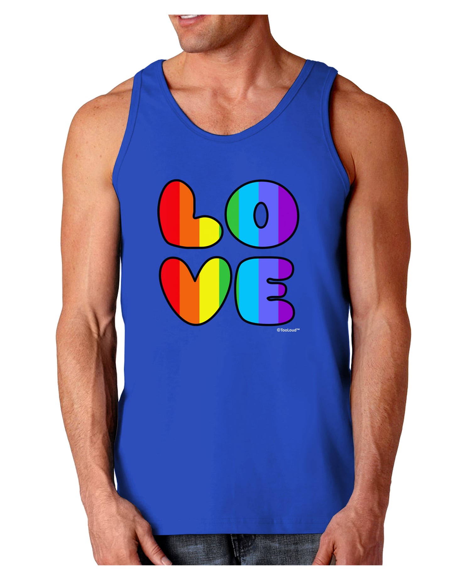 Rainbow LOVE Text Dark Loose Tank Top by TooLoud-Mens Loose Tank Top-TooLoud-Royal Blue-Small-Davson Sales