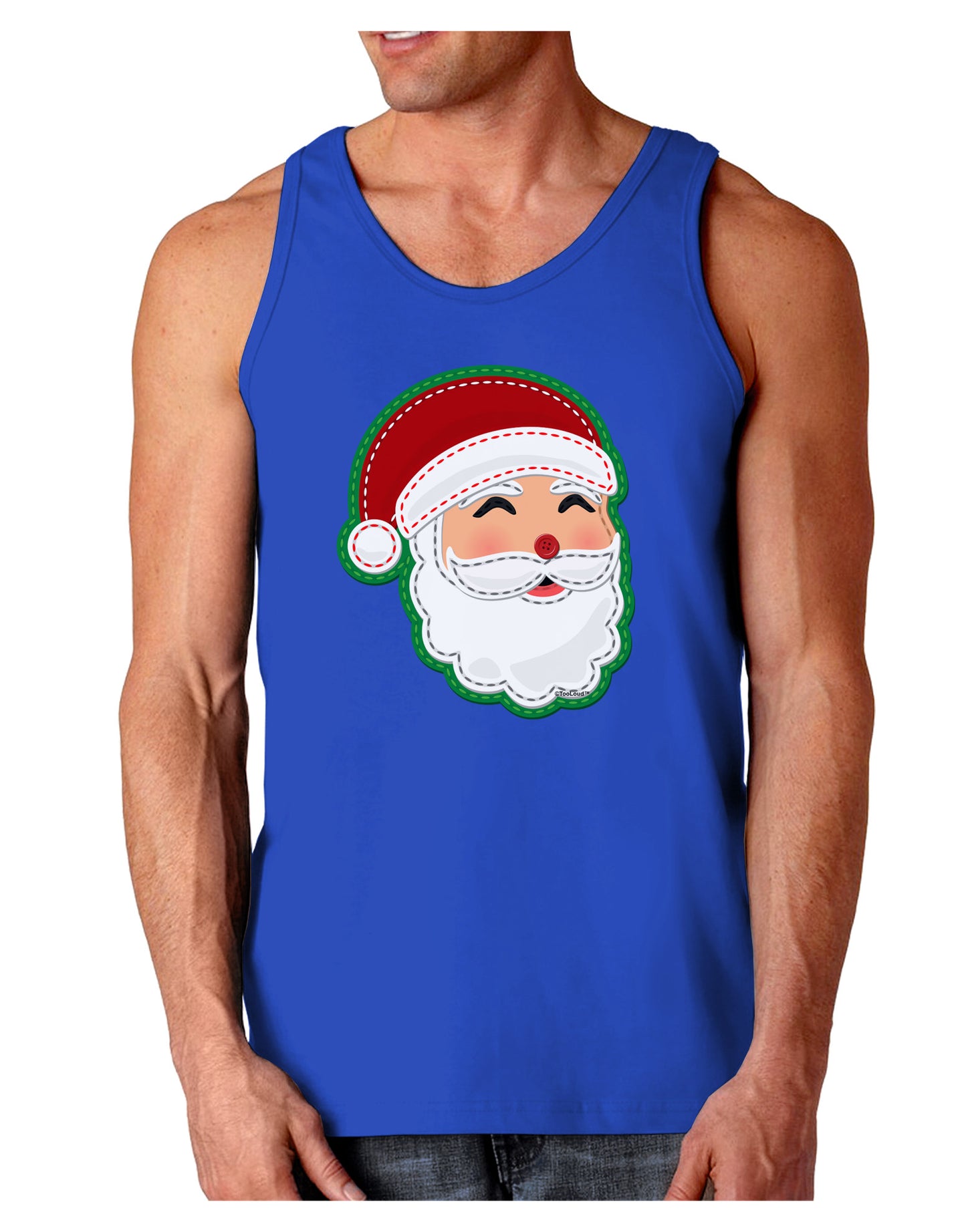 Cute Santa Claus Face Faux Applique Dark Loose Tank Top-Mens Loose Tank Top-TooLoud-Royal Blue-Small-Davson Sales